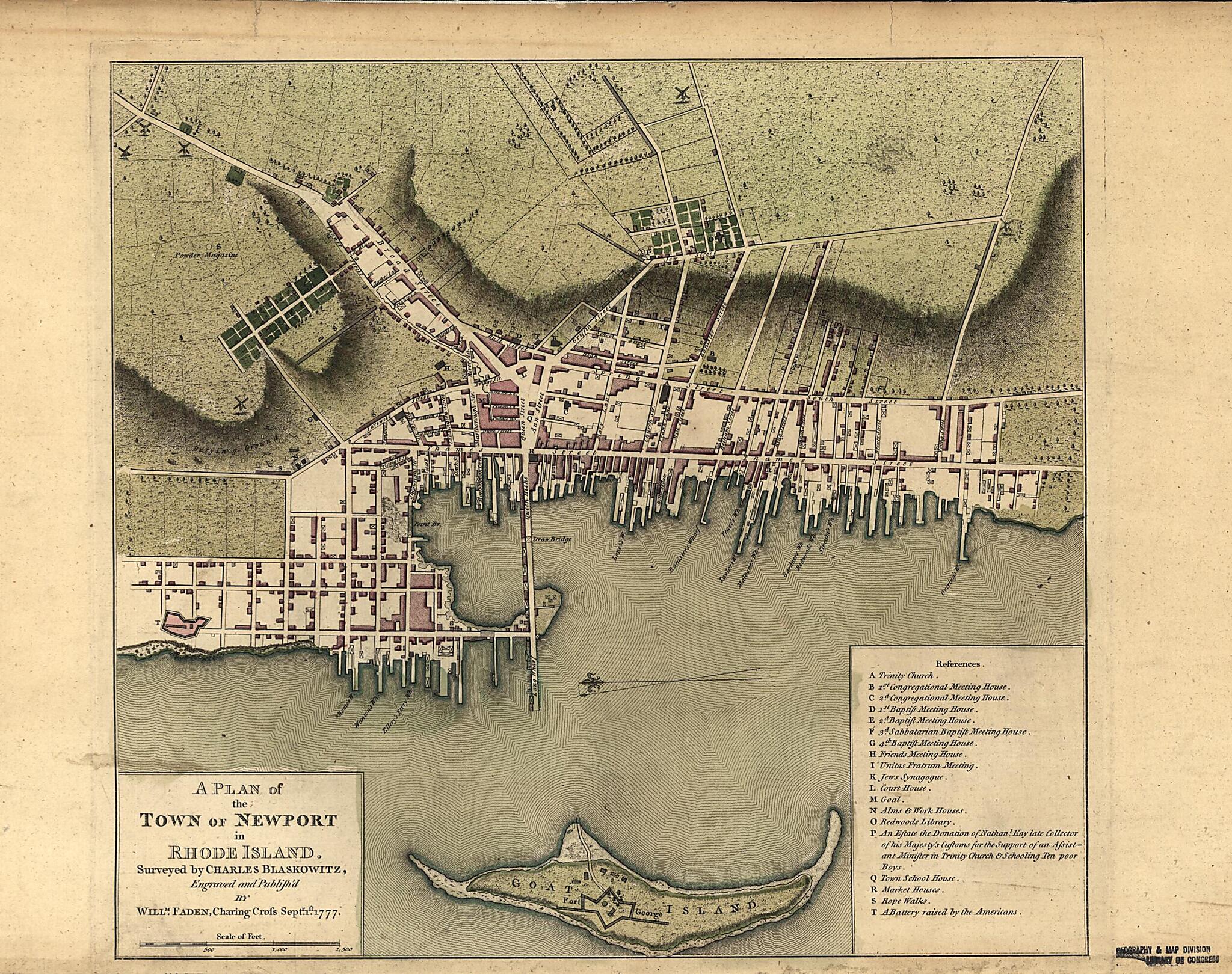This old map of A Plan of the Town of Newport In Rhode Island from 1777 was created by Charles Blaskowitz, William Faden in 1777
