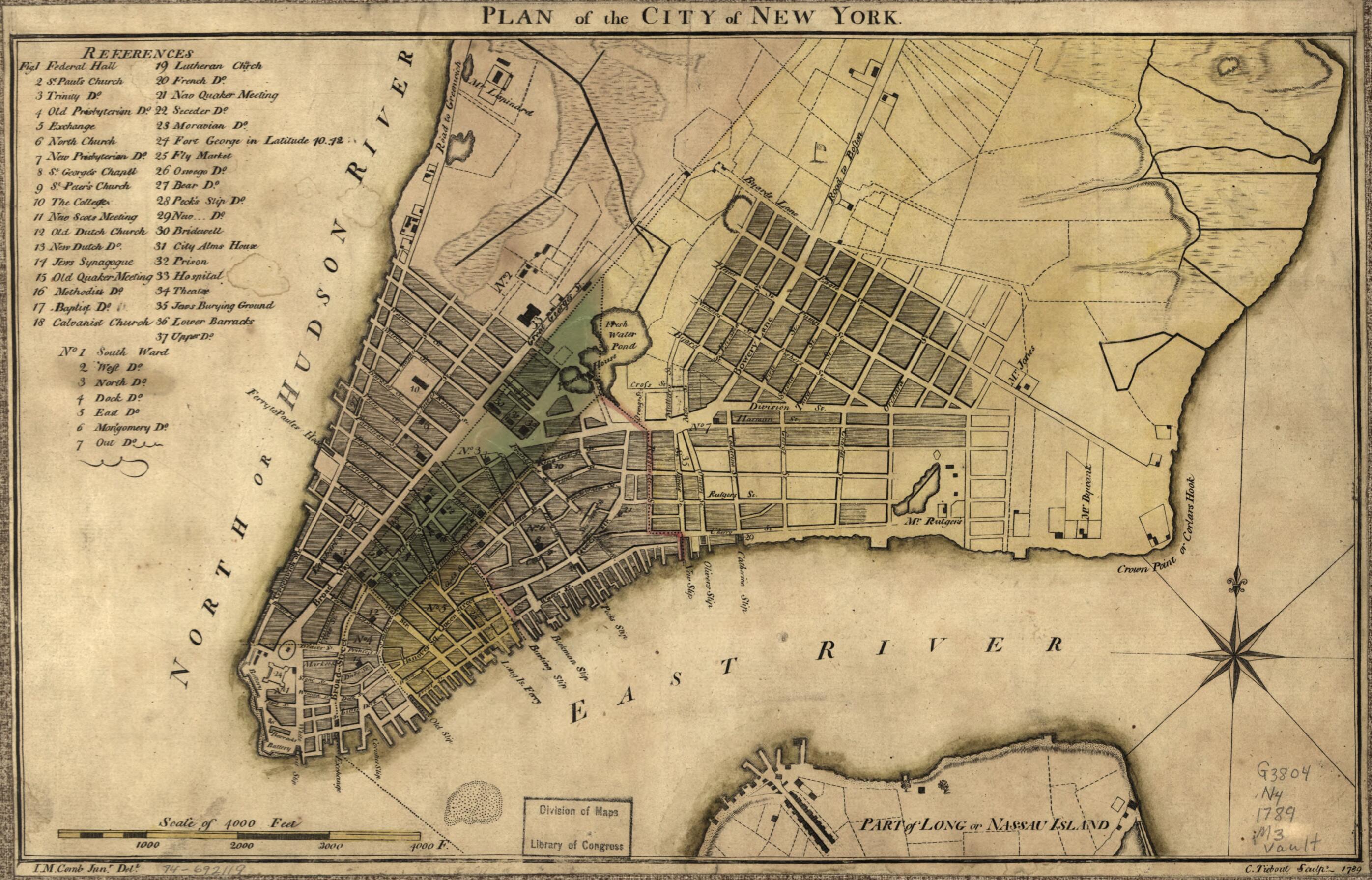 This old map of Plan of the City of New York from 1789 was created by John McComb, Cornelius Tiebout in 1789