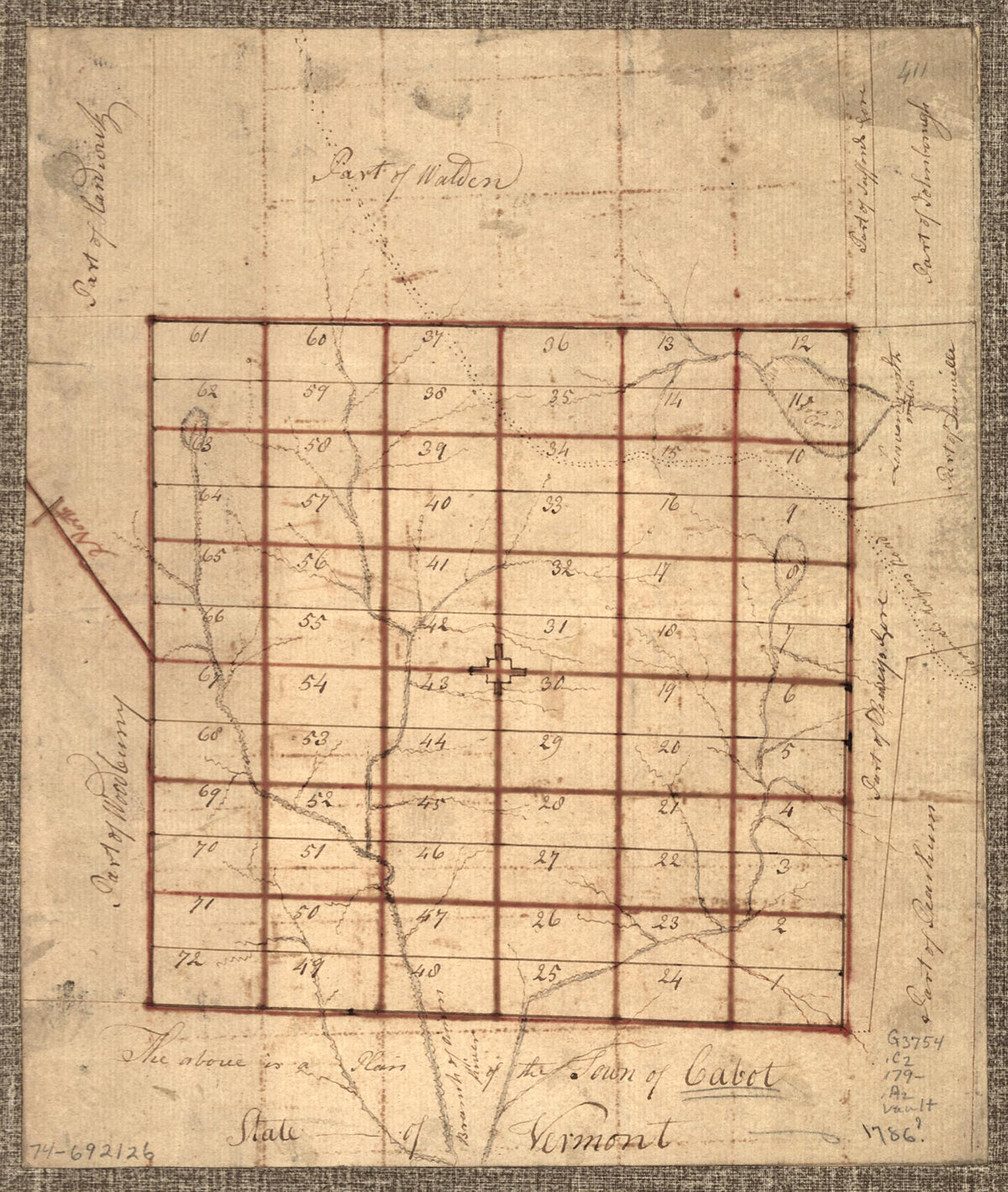 The Above Is a Plan of the Town of Cabot, State of Vermont 1780 by Relic Map Company