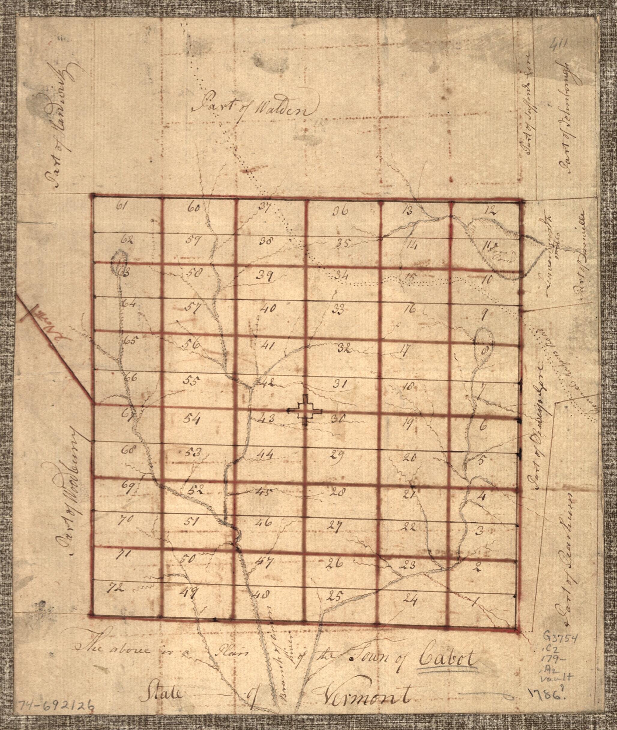 This old map of The Above Is a Plan of the Town of Cabot, State of Vermont from 1780 was created by in 1780