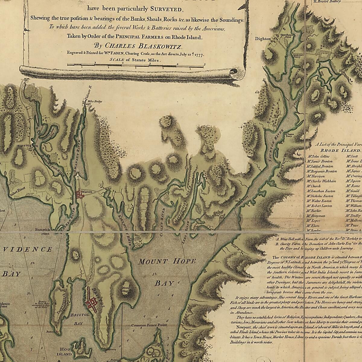This old map of A Topographical Chart of the Bay of Narraganset In the Province of New England, With All the Isles Contained Therein, Among Which Rhode Island and Connonicut Have Been Particularly Surveyed, Shewing the True Position & Bearings of the Ban