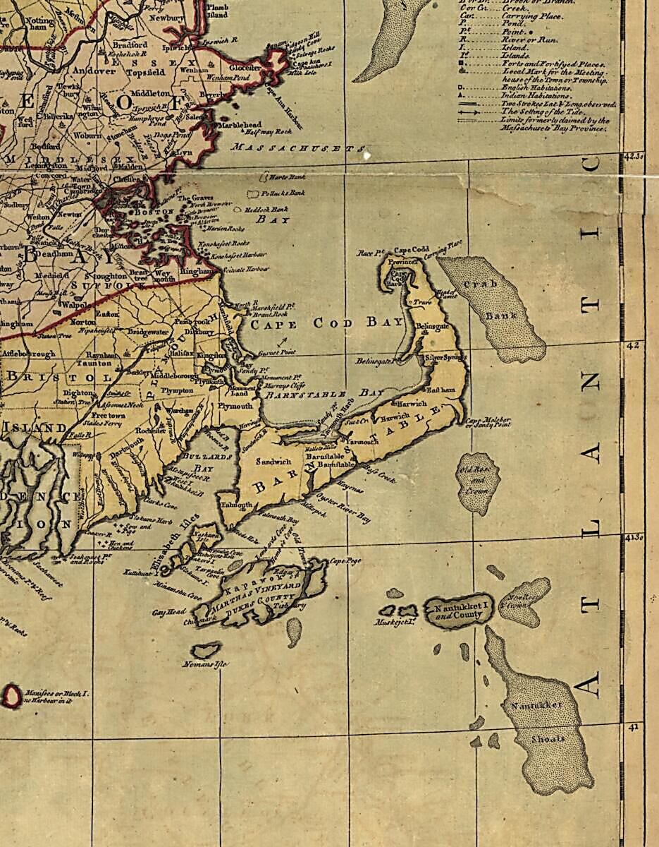 This old map of A Map of the Most Inhabited Part of New England, Containing the Provinces of Massachusets Bay and New Hampshire, With the Colonies of Conecticut and Rhode Island, Divided Into Counties and Townships: the Whole Composed from Actual Surveys