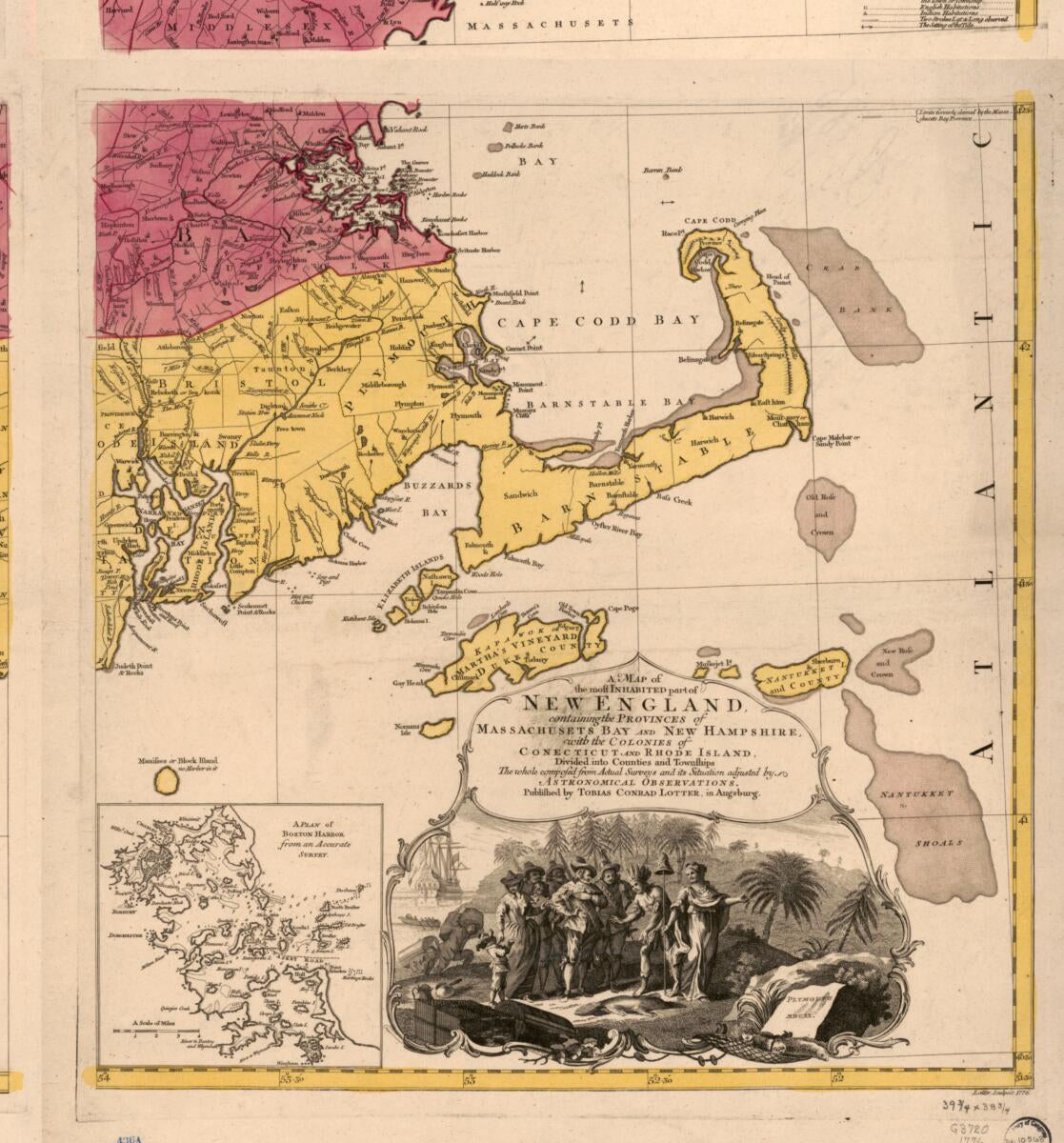 This old map of A Map of the Most Inhabited Part of New England : Containing the Provinces of Massachusets Bay and New Hampshire, With the Colonies of Conecticut and Rhode Island, Divided Into Counties and Townships from 1776 was created by Tobias Conrad