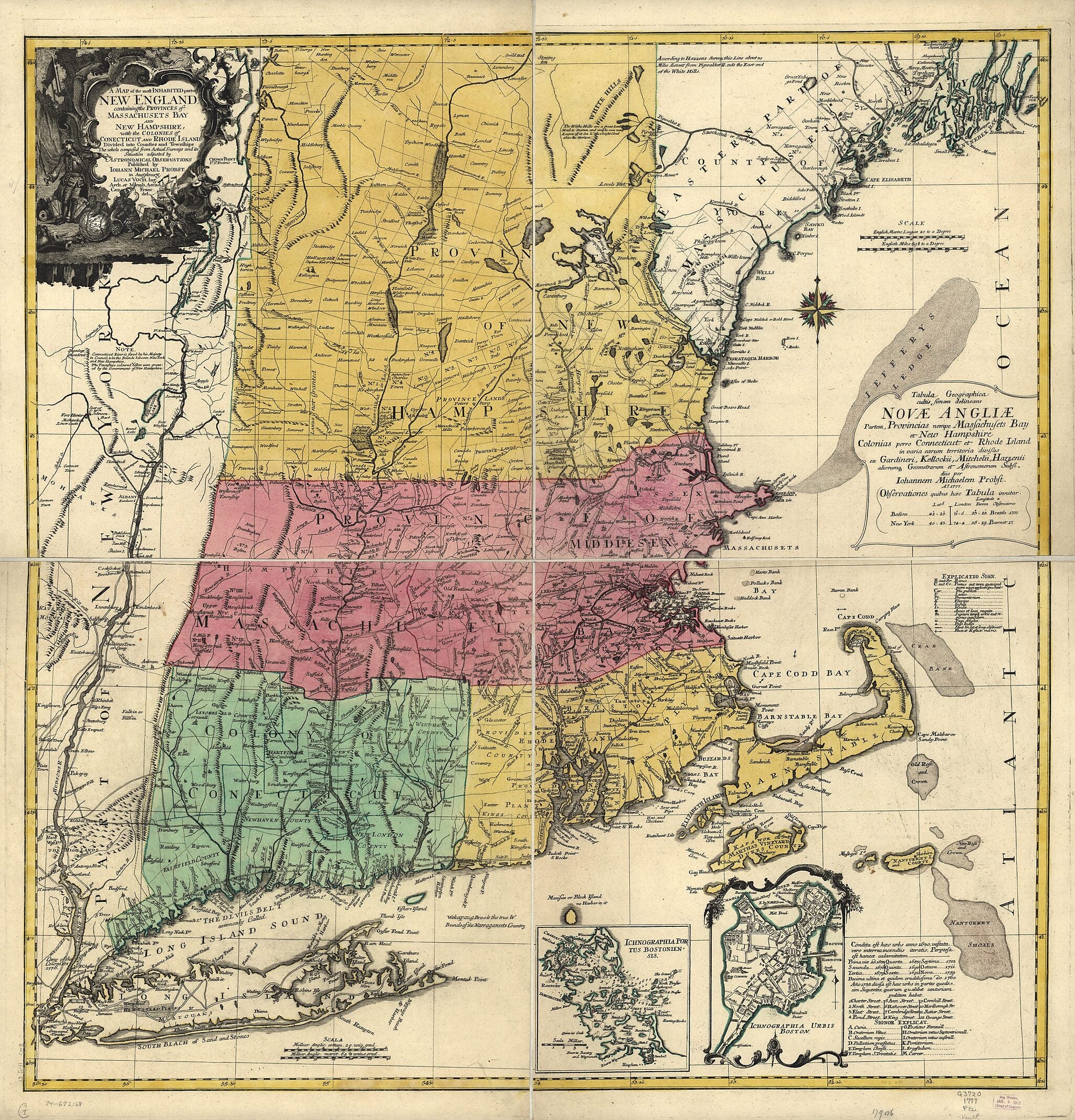 This old map of A Map of the Most Inhabited Part of New England, Containing the Provinces of Massachusets Bay and New Hampshire, With the Colonies of Conecticut and Rhode Island, Divided Into Counties and Townships; the Whole Composed from Actual Surveys