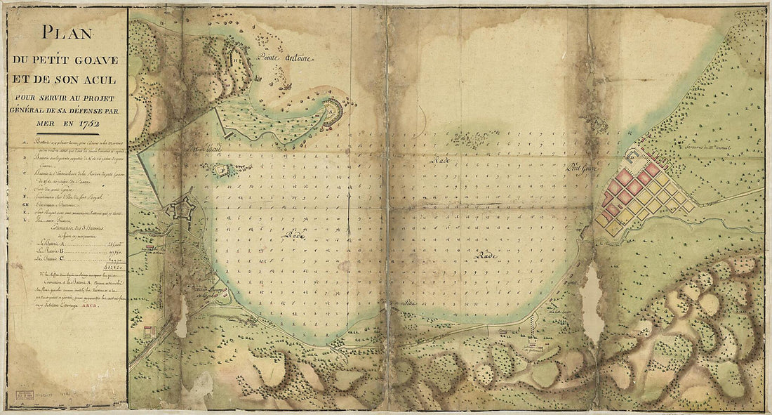 This old map of Plan Du Petit Goâve Et De Son Acul Pour Servir Au Projet Général De Sa Défense Par Mer En from 1752 was created by in 1752