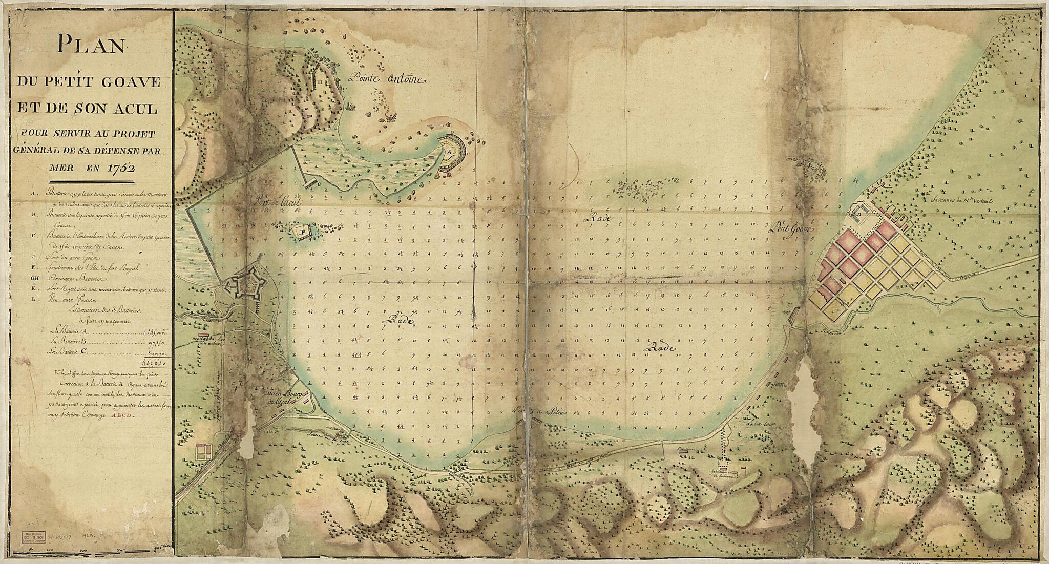 This old map of Plan Du Petit Goâve Et De Son Acul Pour Servir Au Projet Général De Sa Défense Par Mer En from 1752 was created by in 1752