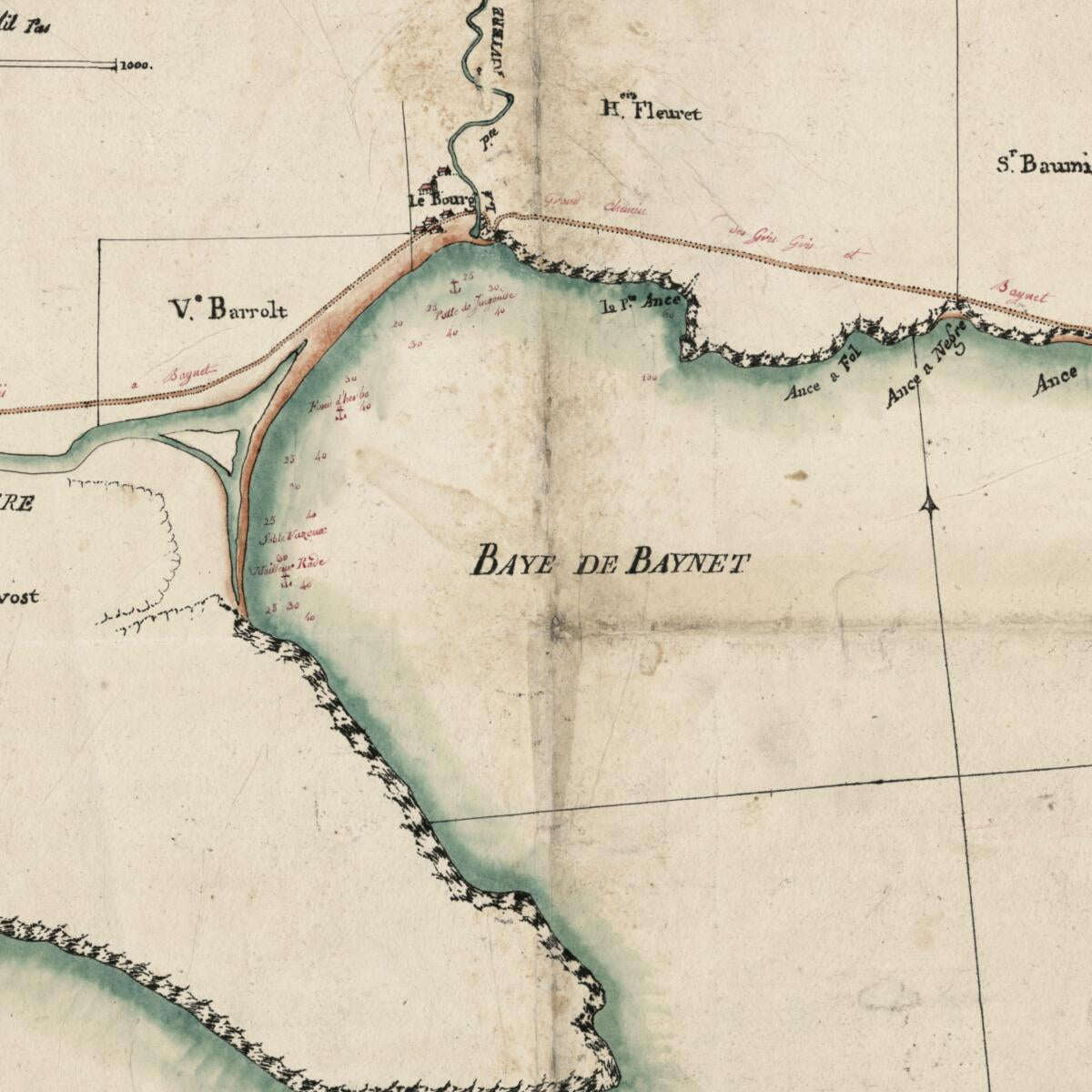 This old map of Plan De La Baye De Baynet, Situeé a Hiut Leiues Sous Le Vent De Celle De Jacmel, Levé Suivant Les Ordres De Mr. D&