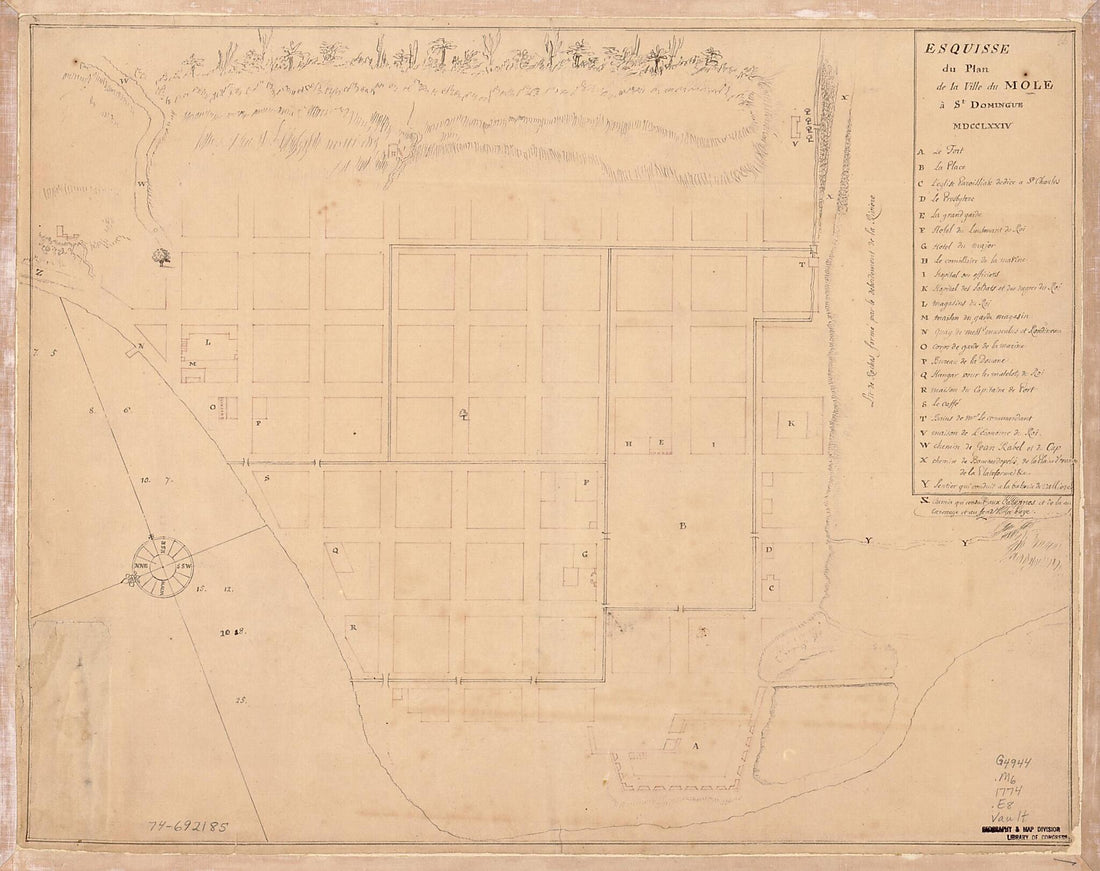 This old map of Esquisse Du Plan De La Ville Du Mole à St. Domingue from 1774 was created by in 1774