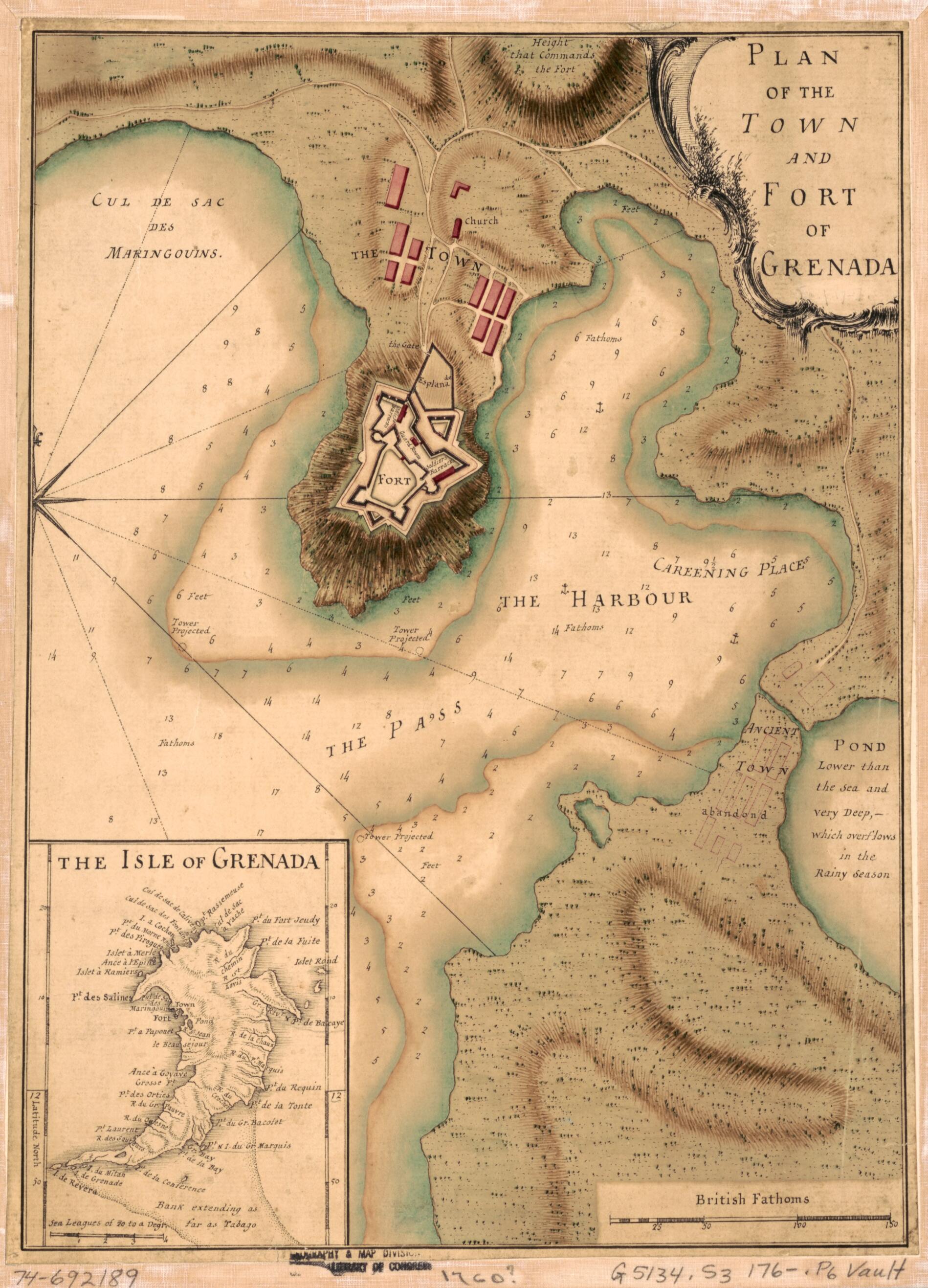This old map of Plan of the Town and Fort of Grenada from 1760 was created by in 1760