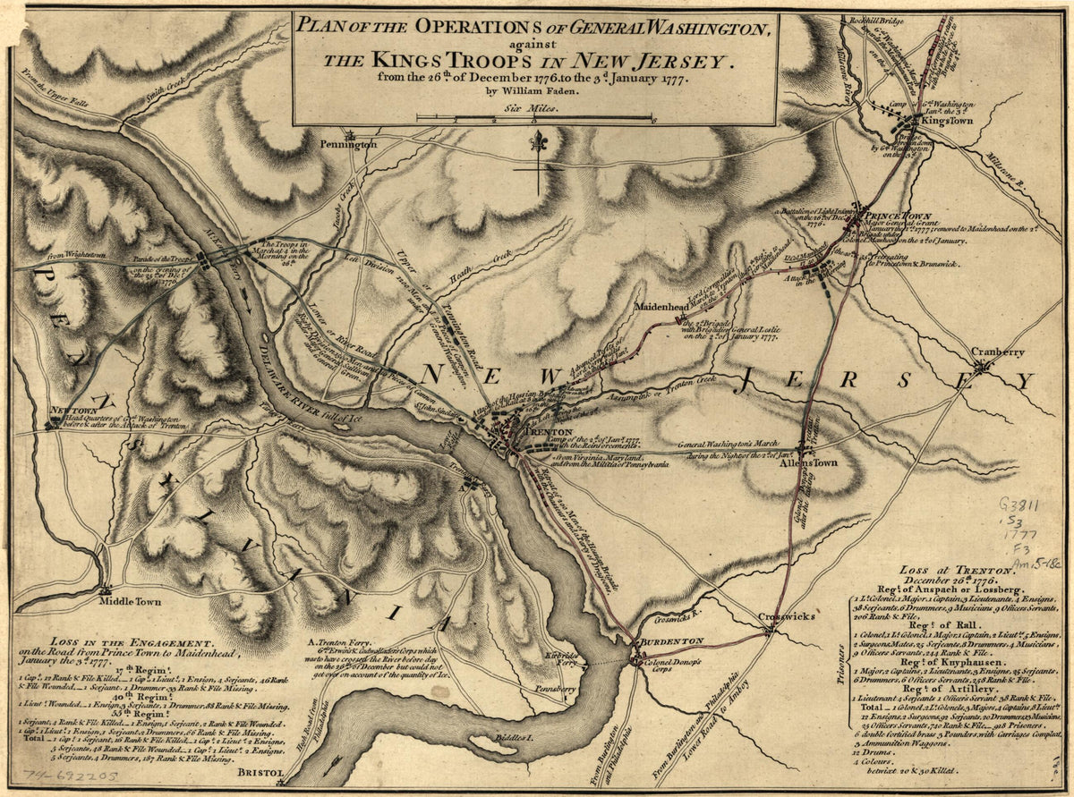 Plan of the Operations of General Washington, Against the Kings Troops In New Jersey, from the 26th, of December, 1776, to the 3d. January 1777 by Relic Map Company