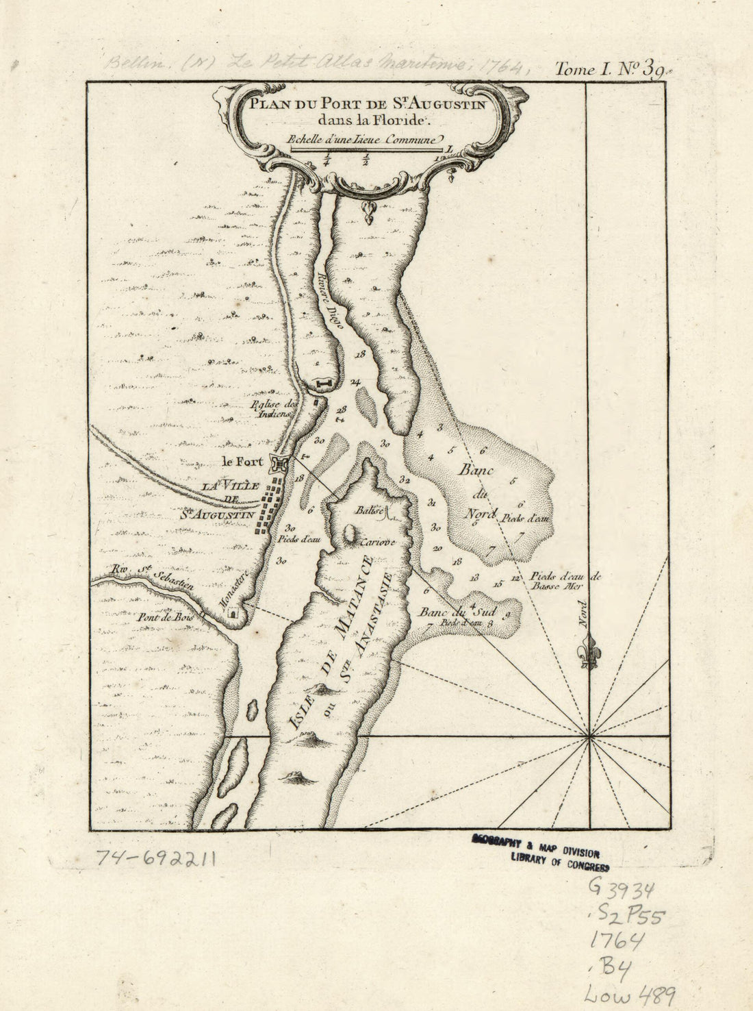 This old map of Plan Du Port De St. Augustin Dans La Floride from 1764 was created by Jacques Nicolas Bellin in 1764