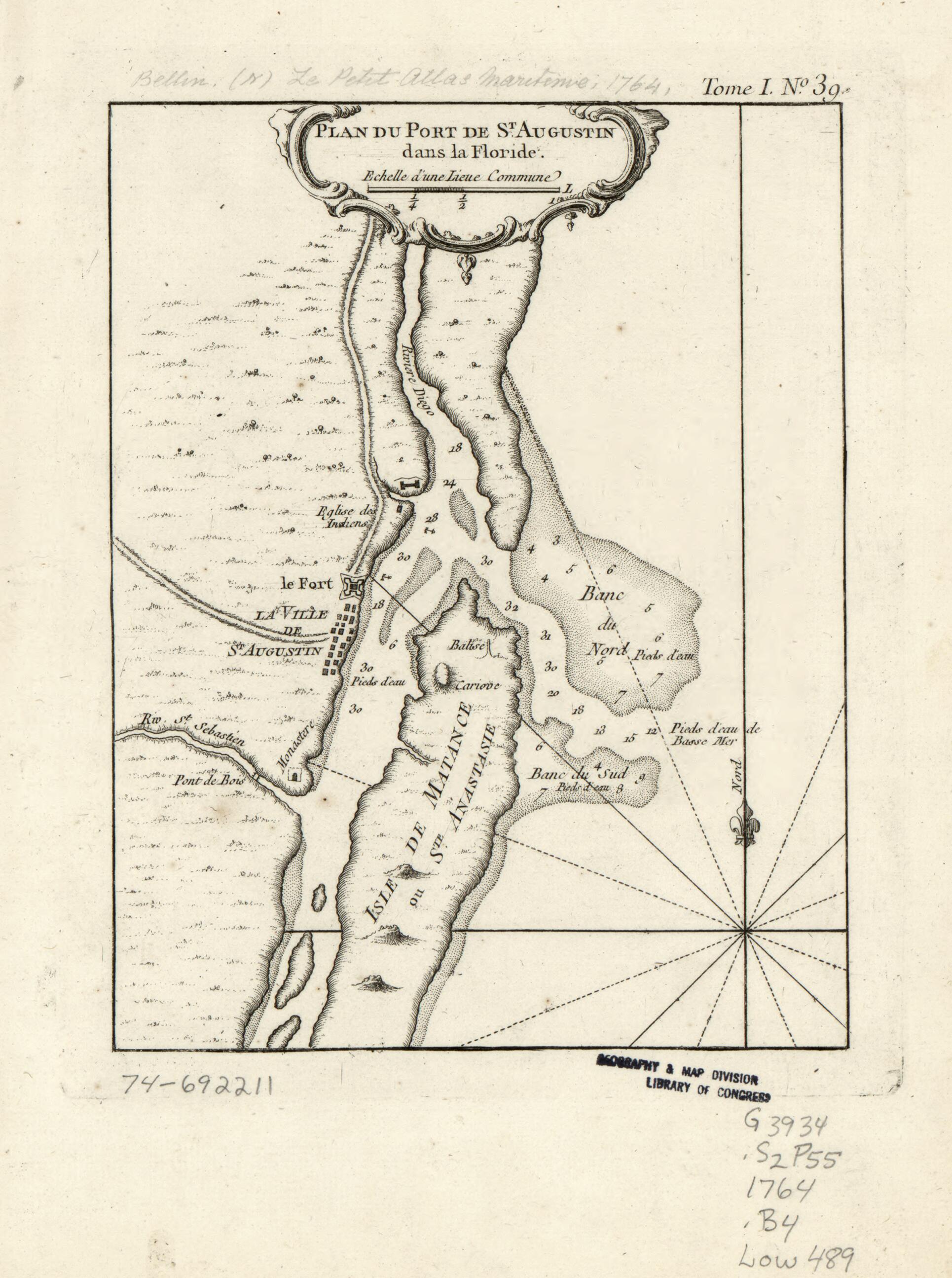 This old map of Plan Du Port De St. Augustin Dans La Floride from 1764 was created by Jacques Nicolas Bellin in 1764