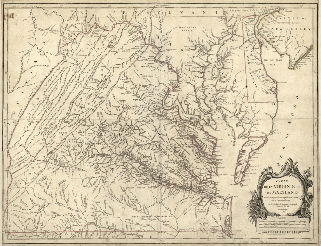 This old map of Carte De La Virginie Et Du Maryland from 1776 was created by Joshua Fry, Groux, Peter Jefferson, Gilles Robert De Vaugondy in 1776