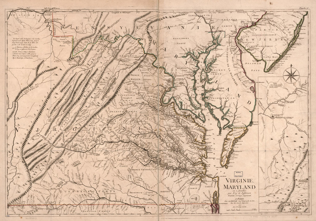 This old map of Virginie, Maryland En 2 Feuilles Par Fry Et Jefferson from 1777 was created by Joshua Fry, Peter Jefferson, Louis in 1777