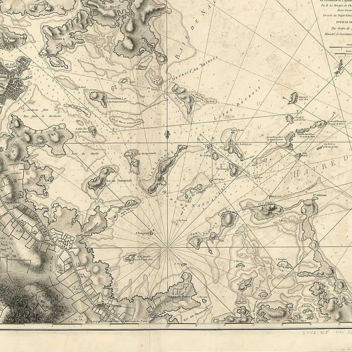 This old map of Carte Particulière Du Havre De Boston Avec Les Sondes Les Bancs De Sable, Les Rochers Les Amaies Et Les Autres Directions Utiles à La Navigation from 1780 was created by Joseph Bernard Chabert, Joseph F. W. (Joseph Frederick Wallet) Des