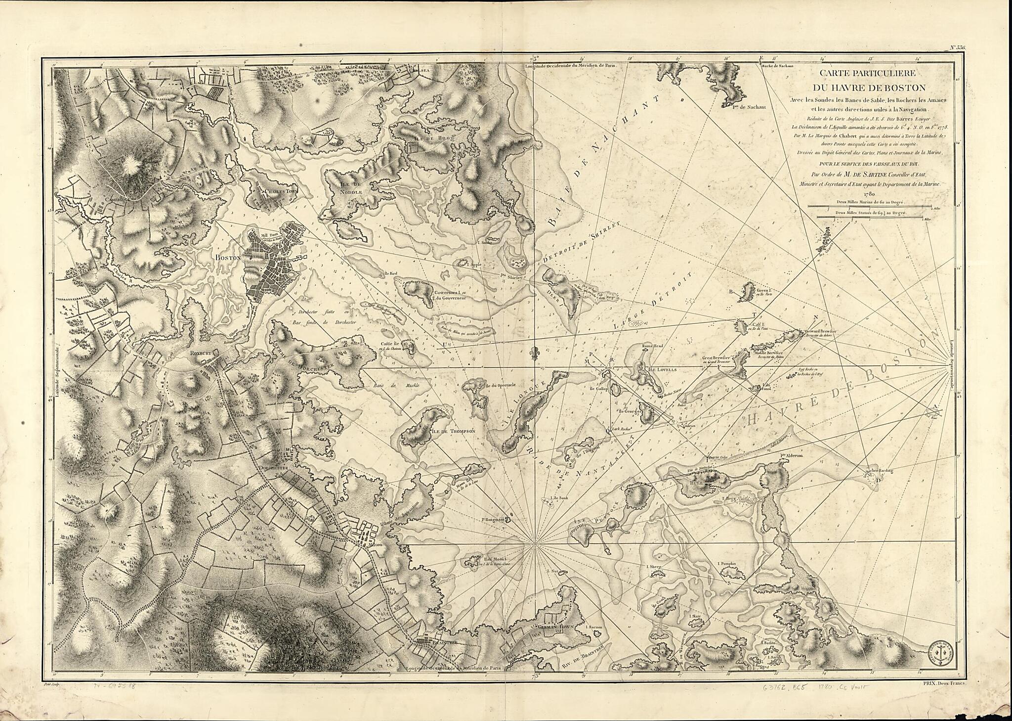 This old map of Carte Particulière Du Havre De Boston Avec Les Sondes Les Bancs De Sable, Les Rochers Les Amaies Et Les Autres Directions Utiles à La Navigation from 1780 was created by Joseph Bernard Chabert, Joseph F. W. (Joseph Frederick Wallet) Des