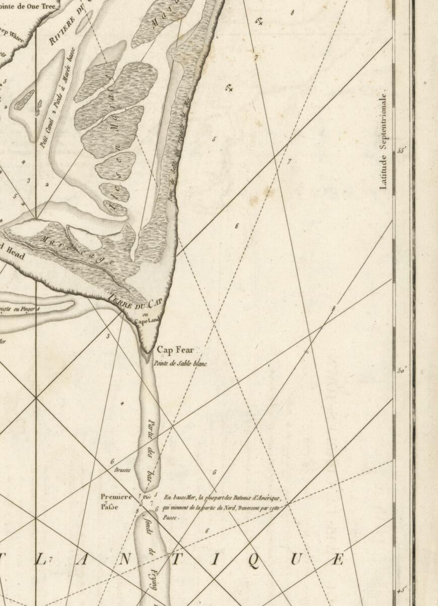 This old map of Plan De La Rivière Du Cap Fear Depuis La Barre Jusques à Brunswick from 1780 was created by  France. Dépôt Des Cartes Et Plans De La Marine,  Petit, Antoine De Sartine in 1780