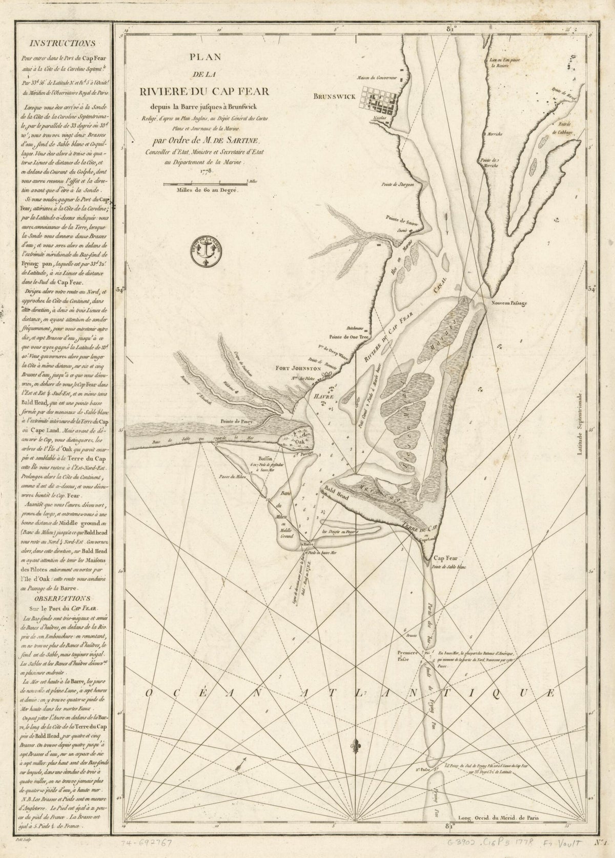 Plan De La Rivière Du Cap Fear Depuis La Barre Jusques à Brunswick in 1780 by Relic Map Company