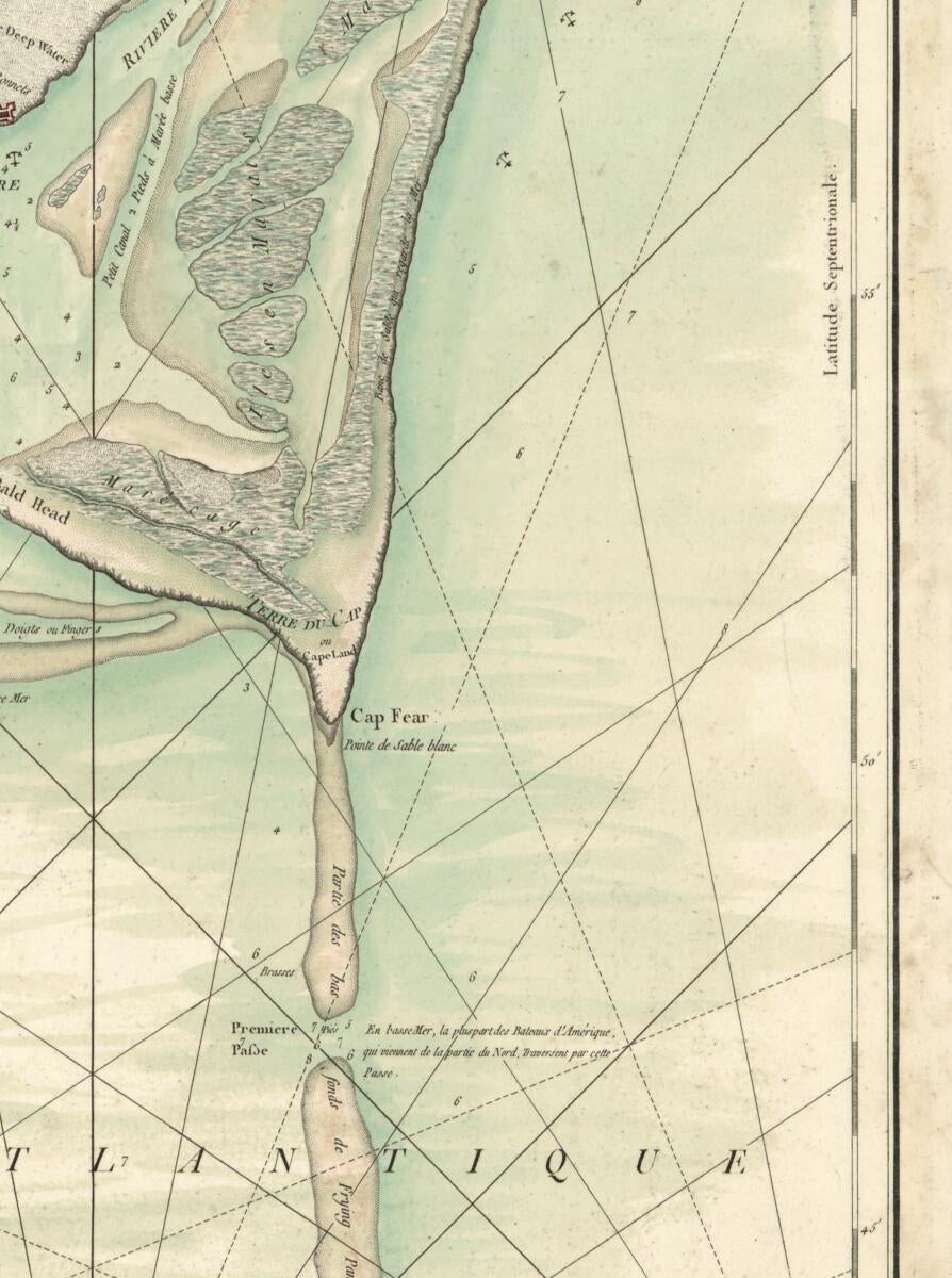 This old map of Plan De La Rivière Du Cap Fear Depuis La Barre Jusques à Brunswick from 1778 was created by  France. Dépôt Des Cartes Et Plans De La Marine,  Petit, Antoine De Sartine in 1778