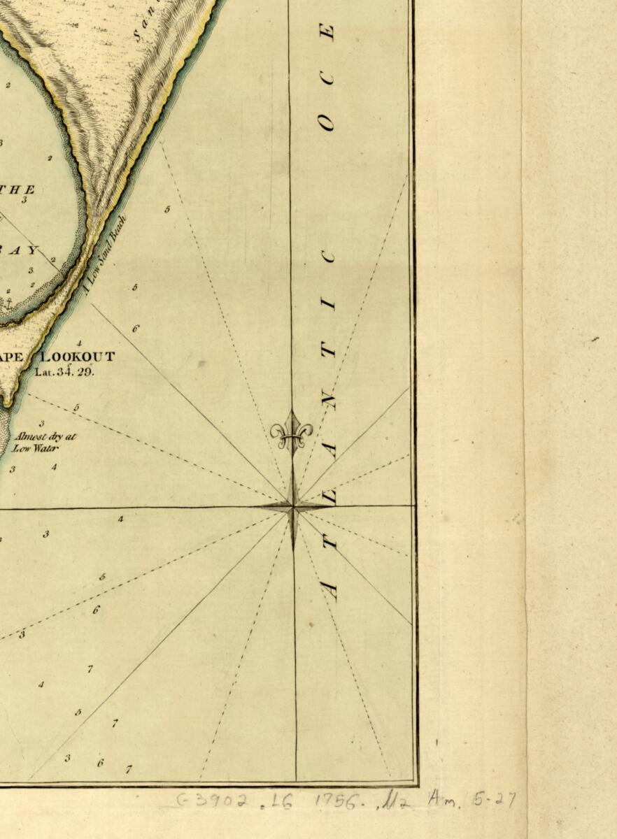 This old map of A Survey of the Coast About Cape Lookout In North Carolina, Taken the 29th of June,from 1756 was created by Arthur Mackay in 1756
