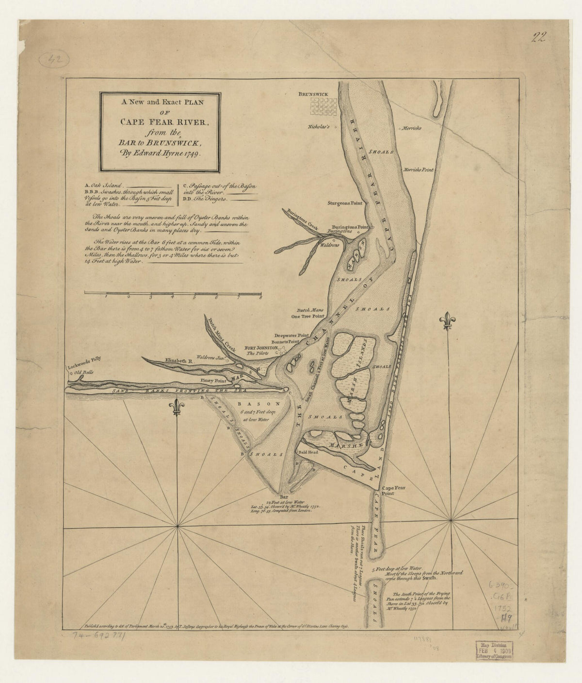 A New and Exact Plan of Cape Fear River, from the Bar to Brunswick 1753 by Relic Map Company