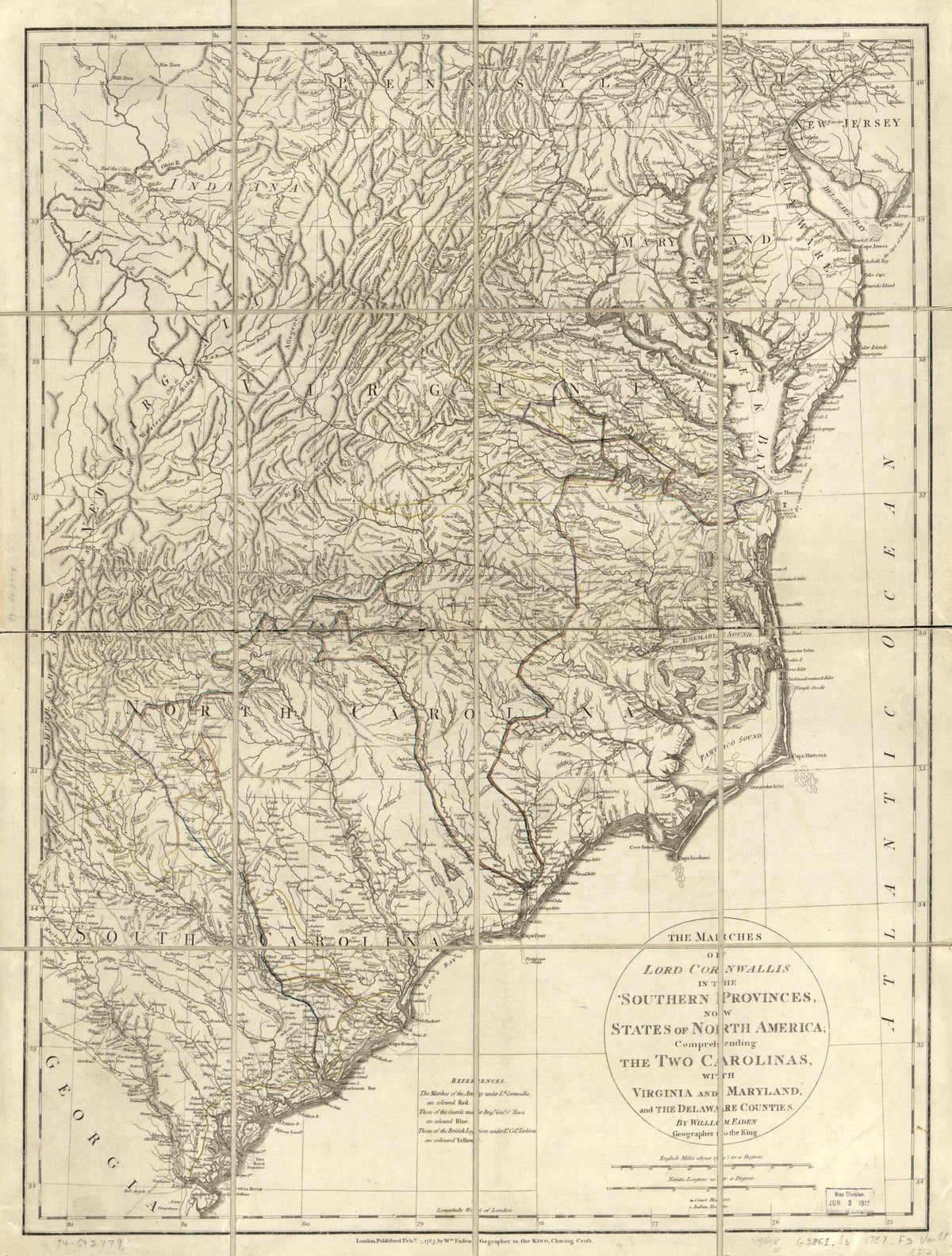 The Marches of Lord Cornwallis In the Southern Provinces, Now States of North America; Comprehending the Two Carolinas, With Virginia and Maryland, and the Delaware Counties in 1787 by Relic Map Company