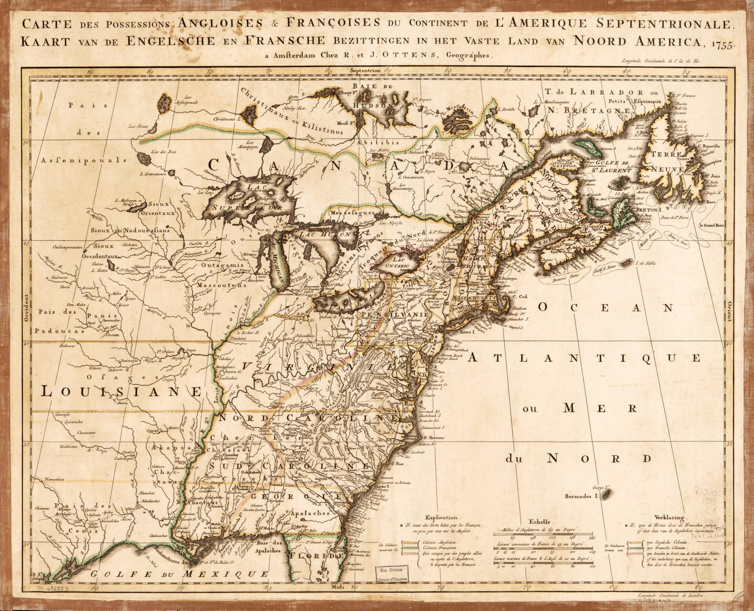 This old map of Carte Des Possessions Angloises & Françoises Du Continent De L&