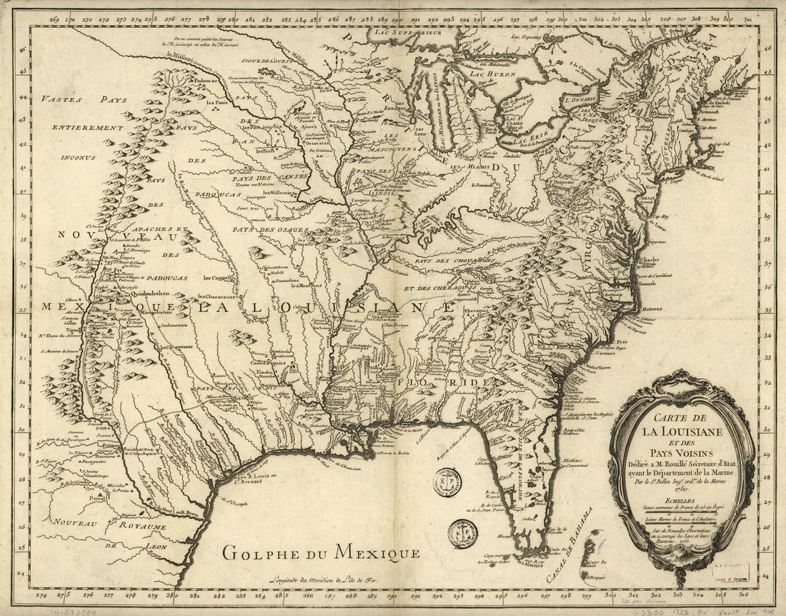 This old map of Carte De La Louisiane Et Des Pays Voisins, Dédiée à M. Rouillé, Sécretaire D&