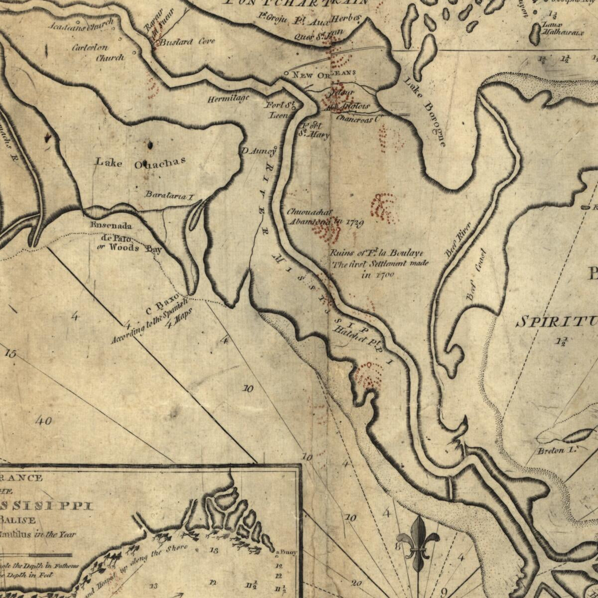 This old map of A Plan of the River Missisippi from 1770 was created by Osgood Carleton in 1770