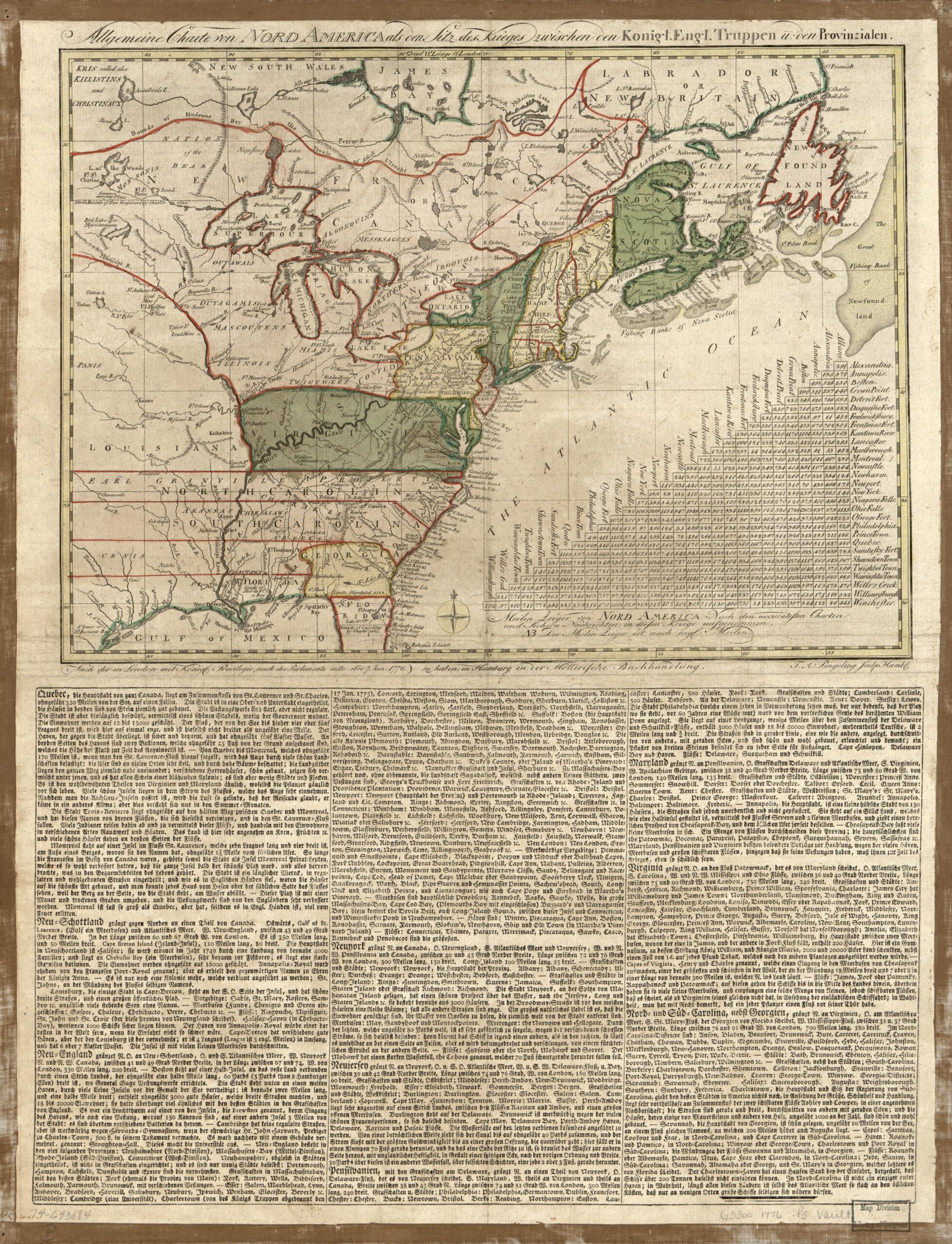 Allgemeine Charte Nord America Als Den Sitz Des Krieges Zwischen Den Konigl. Engl. Truppen U:den Provinzialen 1776 by Relic Map Company