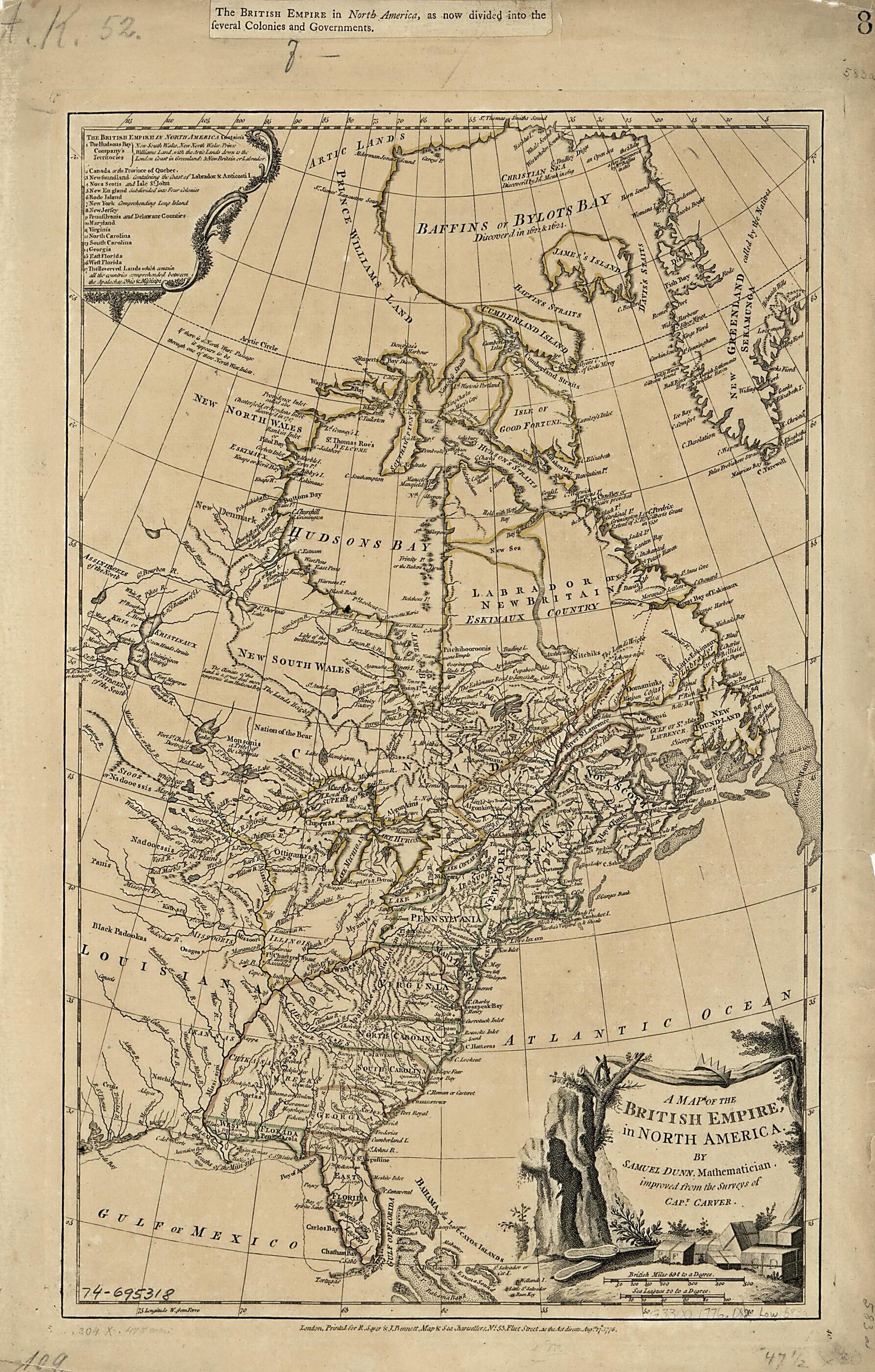 This old map of A Map of the British Empire, In North America from 1776 was created by Jonathan Carver, Samuel Dunn, Robert Sayer and John Bennett (Firm) in 1776