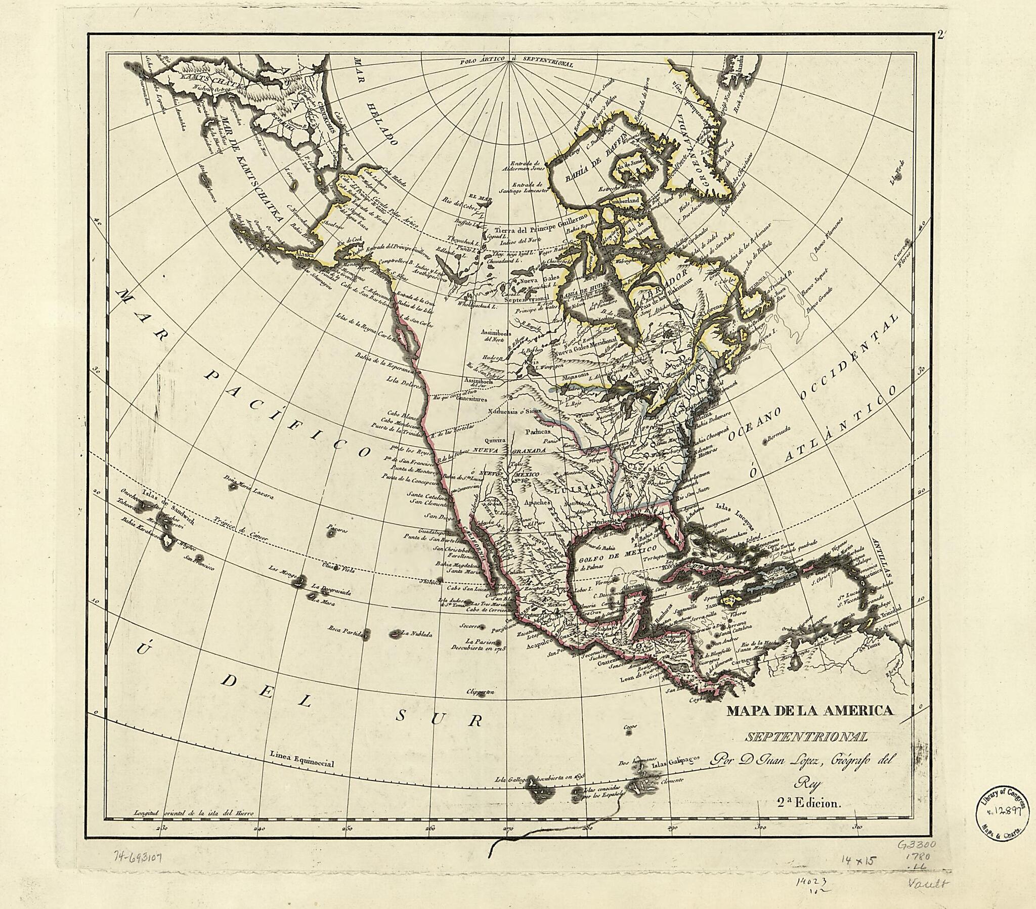 This old map of Mapa De La America Septentrional from 1780 was created by Juan López in 1780