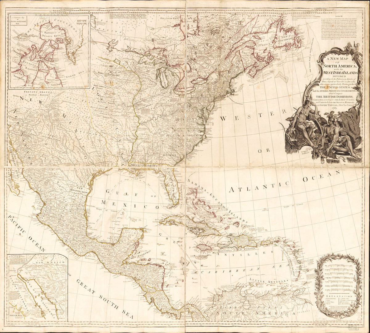 A New Map of North America, With the West India Islands. Divided According to the Preliminary Articles of Peace, Signed at Versailles, 20, Jan. 1783. Wherein Are Particularly Distinguished the United States and the Several Provinces, Governments &ca. ... by Relic Map Company