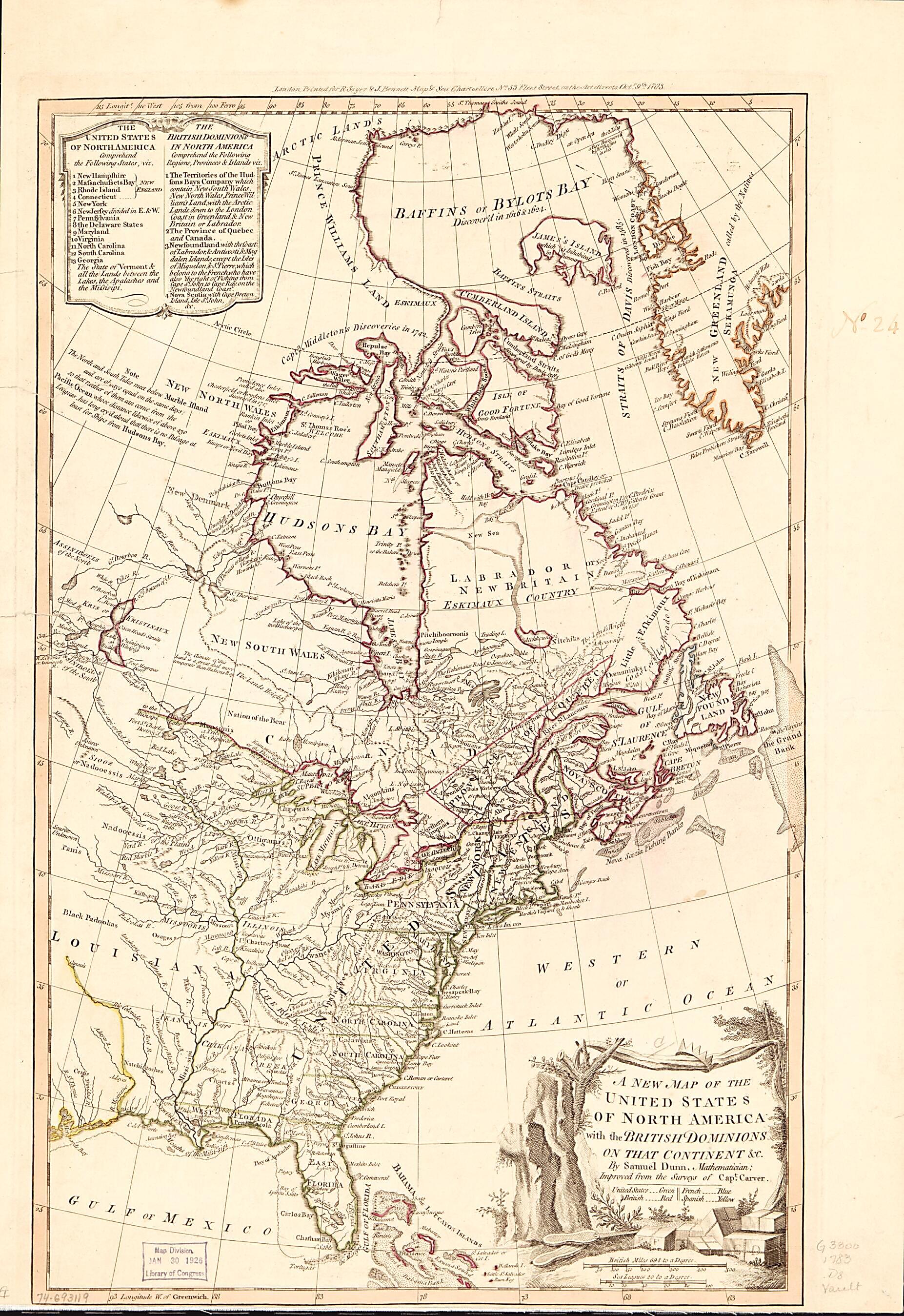 This old map of A New Map of the United States of North America With the British Dominions On That Continent &c from 1783 was created by Jonathan Carver, Samuel Dunn, Robert Sayer and John Bennett (Firm) in 1783