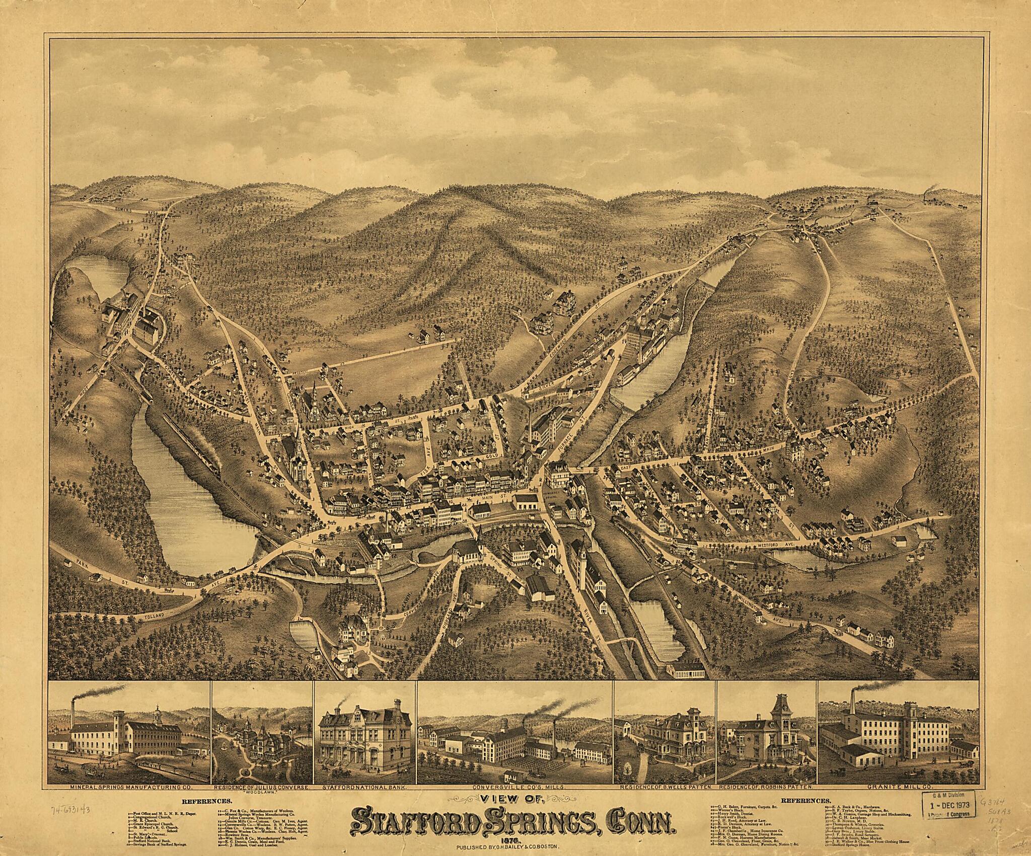 This old map of View of Stafford Springs, Connecticut from 1878 was created by O.H. Bailey & Co in 1878