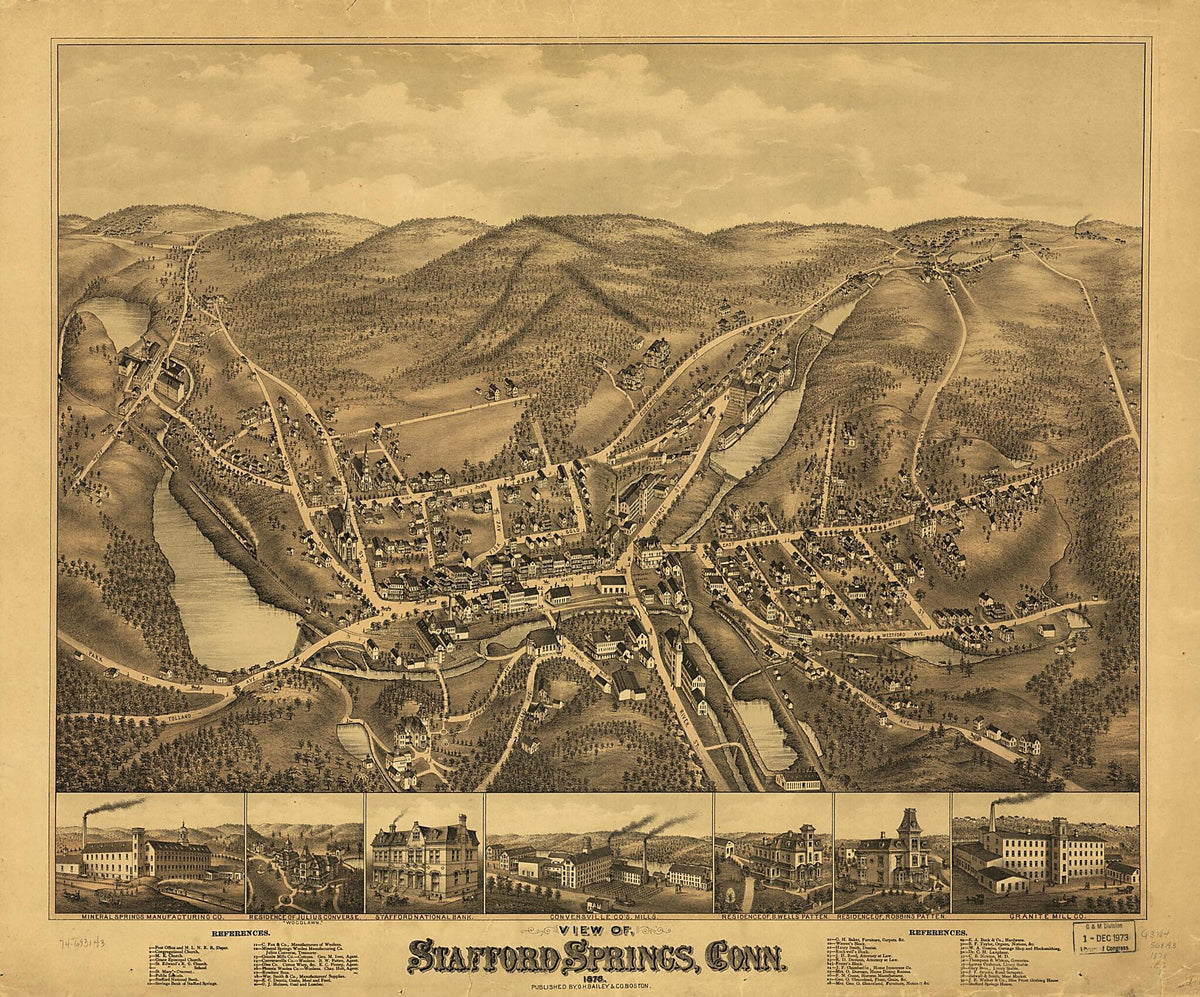 View of Stafford Springs, Connecticut 1878 by Relic Map Company