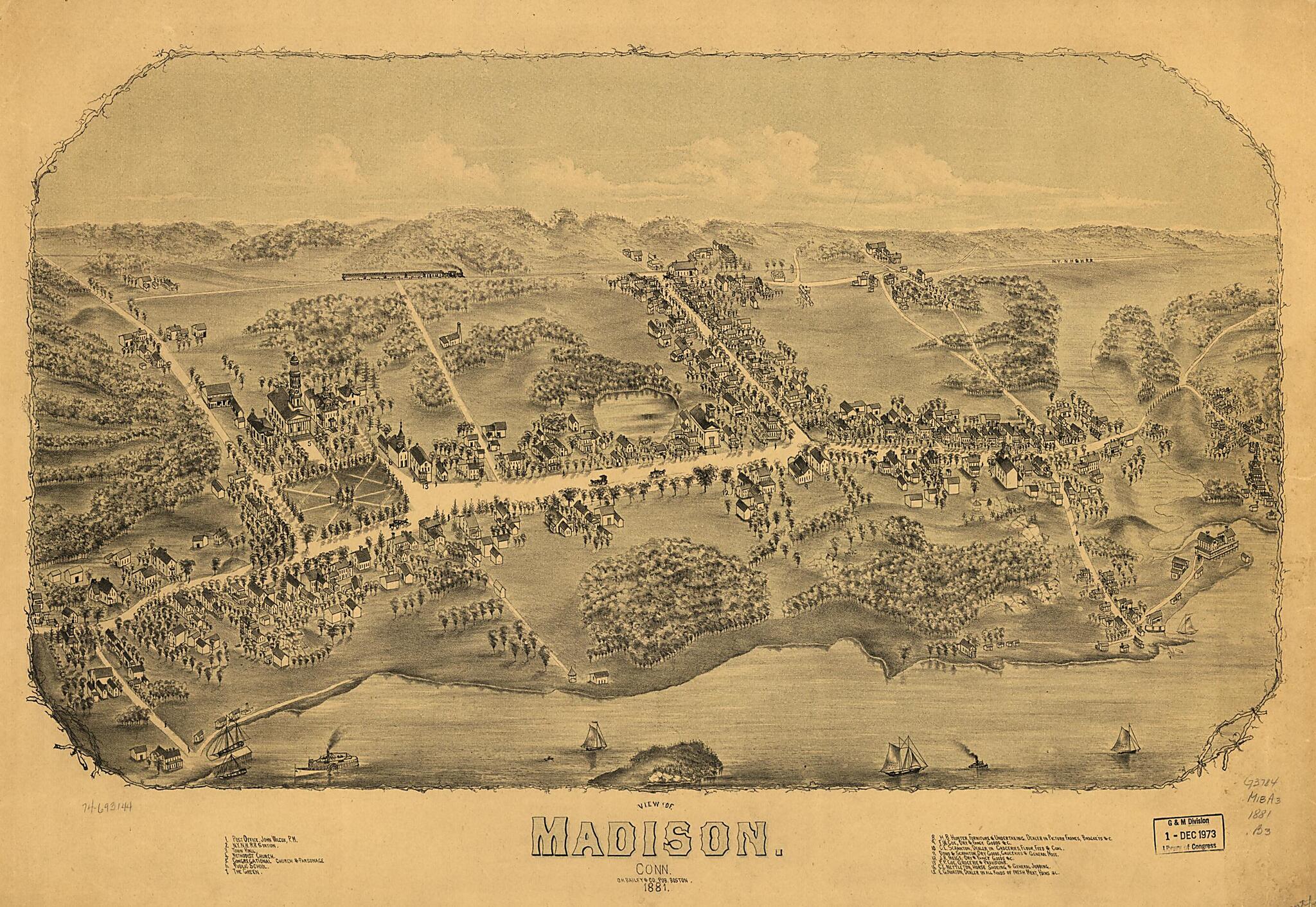 This old map of View of Madison, Connecticut from 1881 was created by O.H. Bailey & Co in 1881