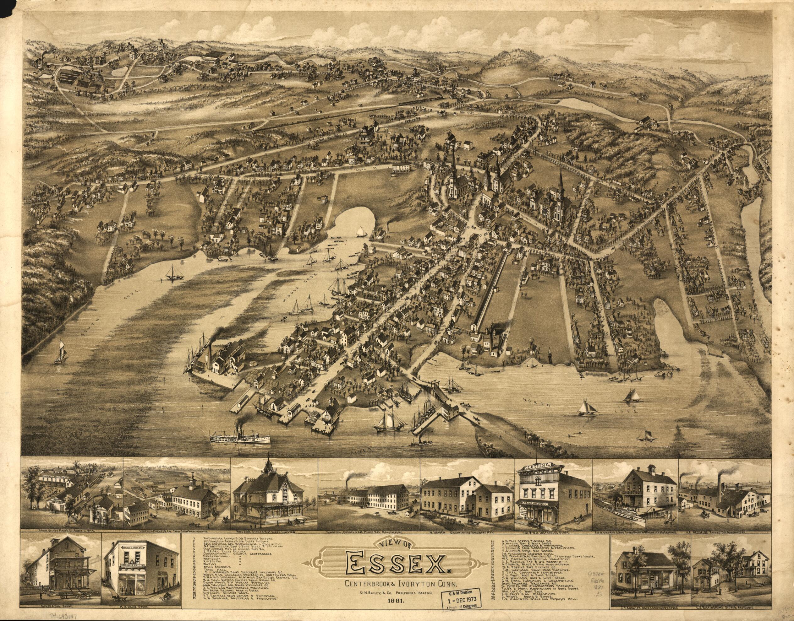 This old map of View of Essex, Centerbrook & Ivoryton, Connecticut from 1881 was created by O.H. Bailey & Co in 1881
