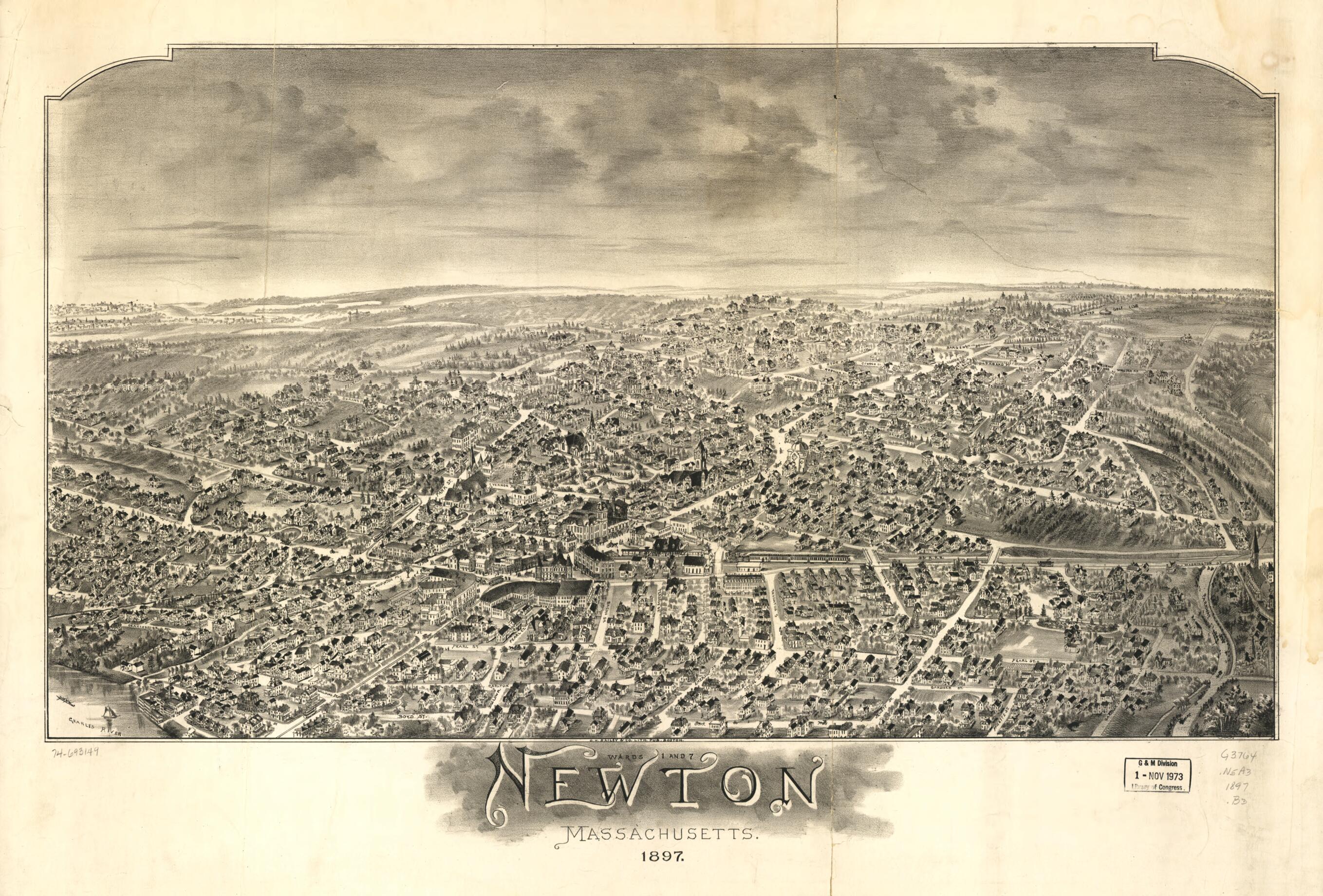 This old map of Wards 1 and 7, Newton, Massachusetts from 1897 was created by O.H. Bailey & Co in 1897
