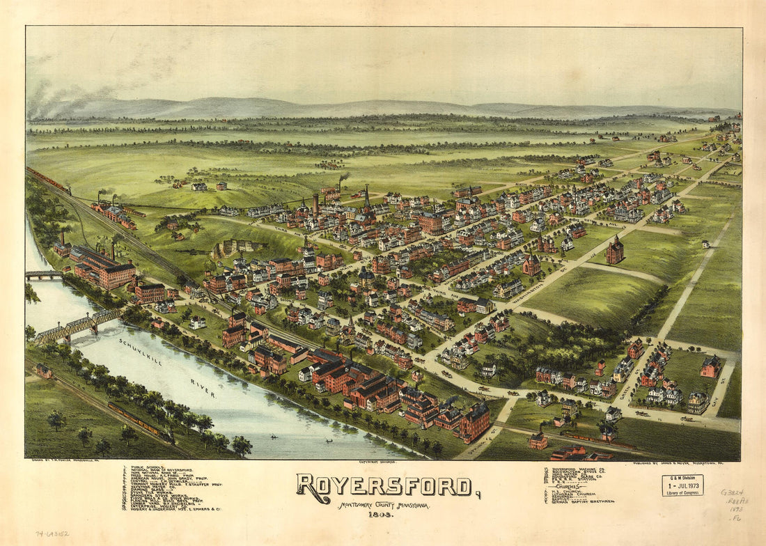 This old map of Royersford, Montgomery County, Pennsylvania from 1893 from 1893 was created by T. M. (Thaddeus Mortimer) Fowler, James B. Moyer in 1893