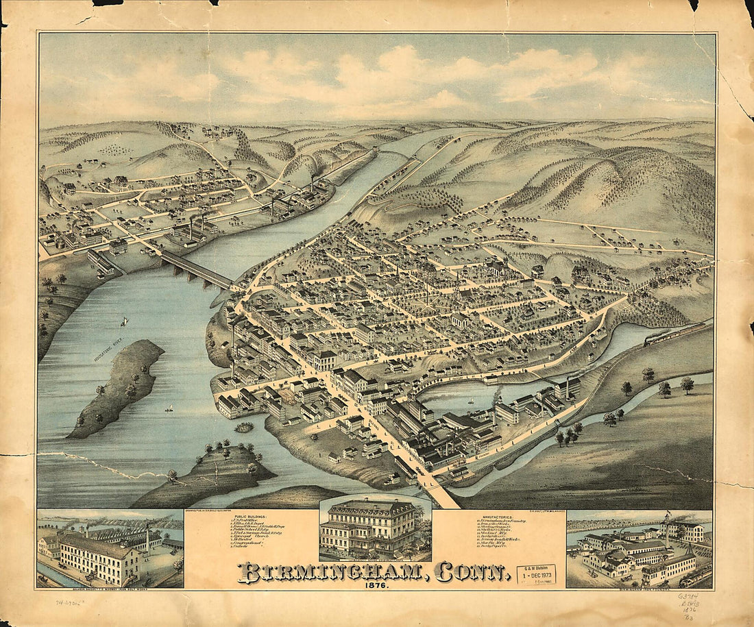 This old map of Birmingham, Connecticut from 1876 was created by O.H. Bailey & Co in 1876