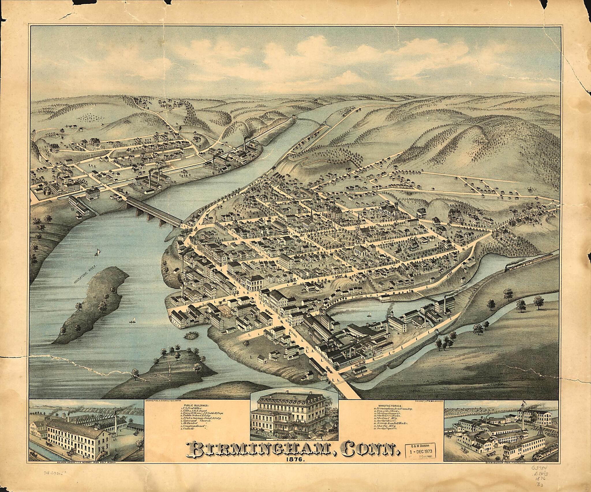 This old map of Birmingham, Connecticut from 1876 was created by O.H. Bailey & Co in 1876