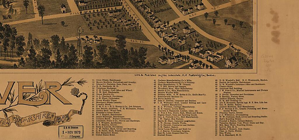 This old map of Dover, Stafford County, New Hampshire from 1888 was created by  Interstate Art Publishing Co, A. F. Poole in 1888