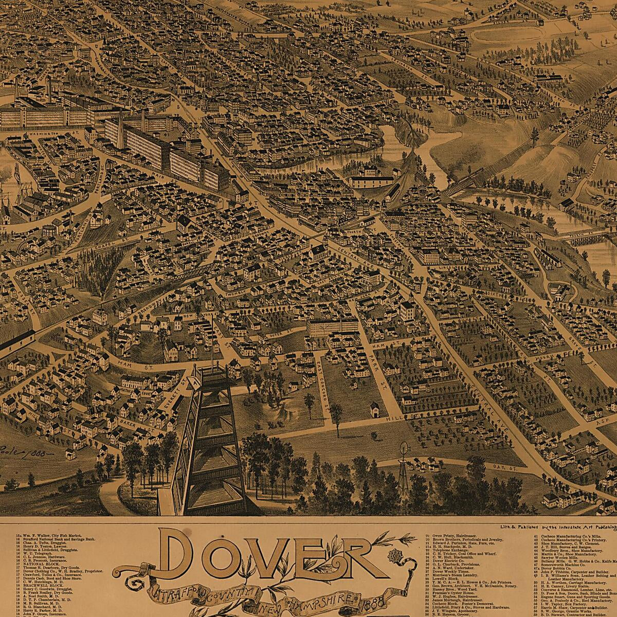 This old map of Dover, Stafford County, New Hampshire from 1888 was created by  Interstate Art Publishing Co, A. F. Poole in 1888