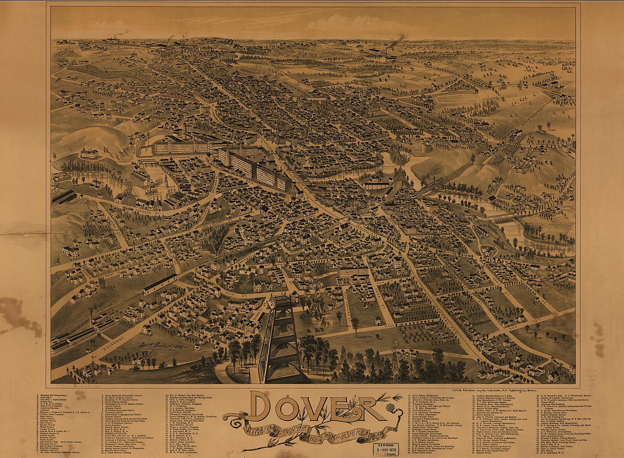 This old map of Dover, Stafford County, New Hampshire from 1888 was created by Interstate Art Publishing Co, A. F. Poole in 1888