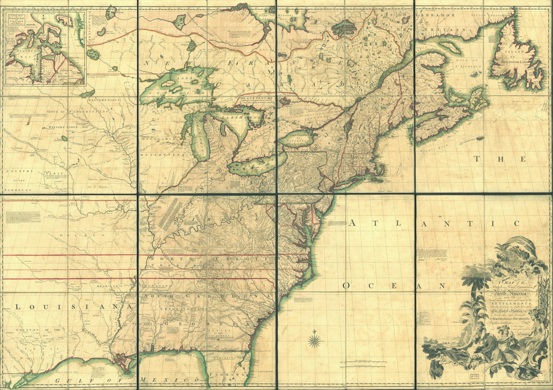 This old map of A Map of the British and French Dominions In North America With the Roads, Distances, Limits, and Extent of the Settlements, Humbly Inscribed to the Right Honourable the Earl of Halifax, and the Other Right Honourable the Lords Commission