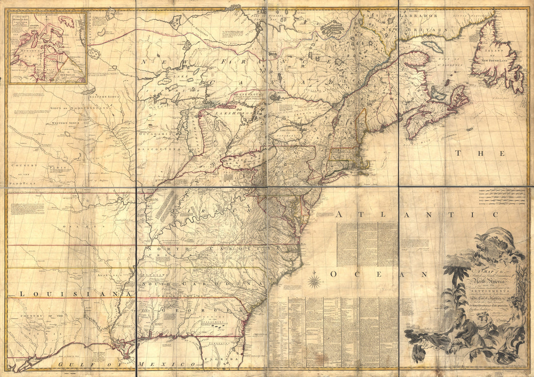 This old map of A Map of the British and French Dominions In North America, With the Roads, Distances, Limits, and Extent of the Settlements, Humbly Inscribed to the Right Honourable the Earl of Halifax, and the Other Right Honourable the Lords Commissio