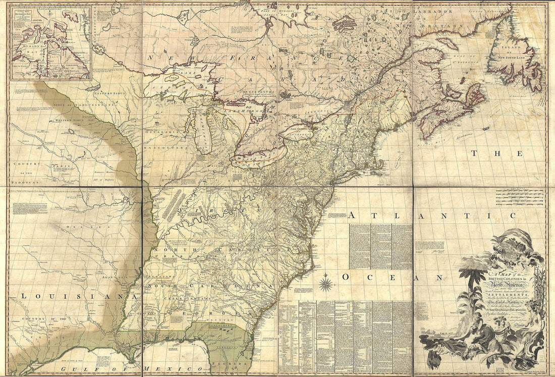 This old map of A Map of the British Colonies In North America, With the Roads, Distances, Limits, and Extent of the Settlements, Humbly Inscribed to the Right Honourable the Earl of Halifax, and the Other Right Honourable the Lords Commissioners for Tra