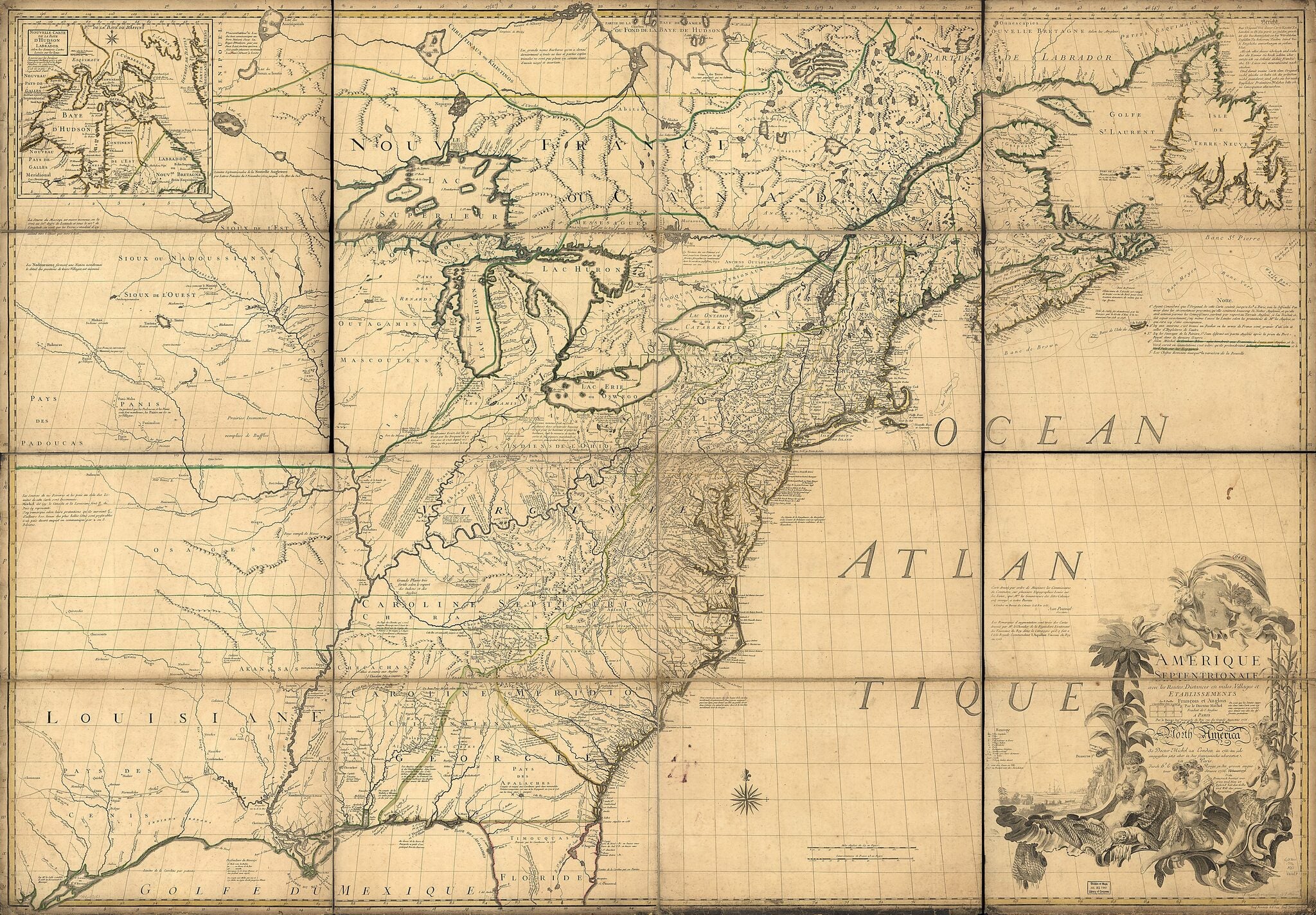 This old map of Amérique Septentrionale Avec Les Routes, Distances En Miles, Villages, Et Etablissements François Et Anglois from 1776 was created by M. Hawkins, Louis, John Mitchell in 1776