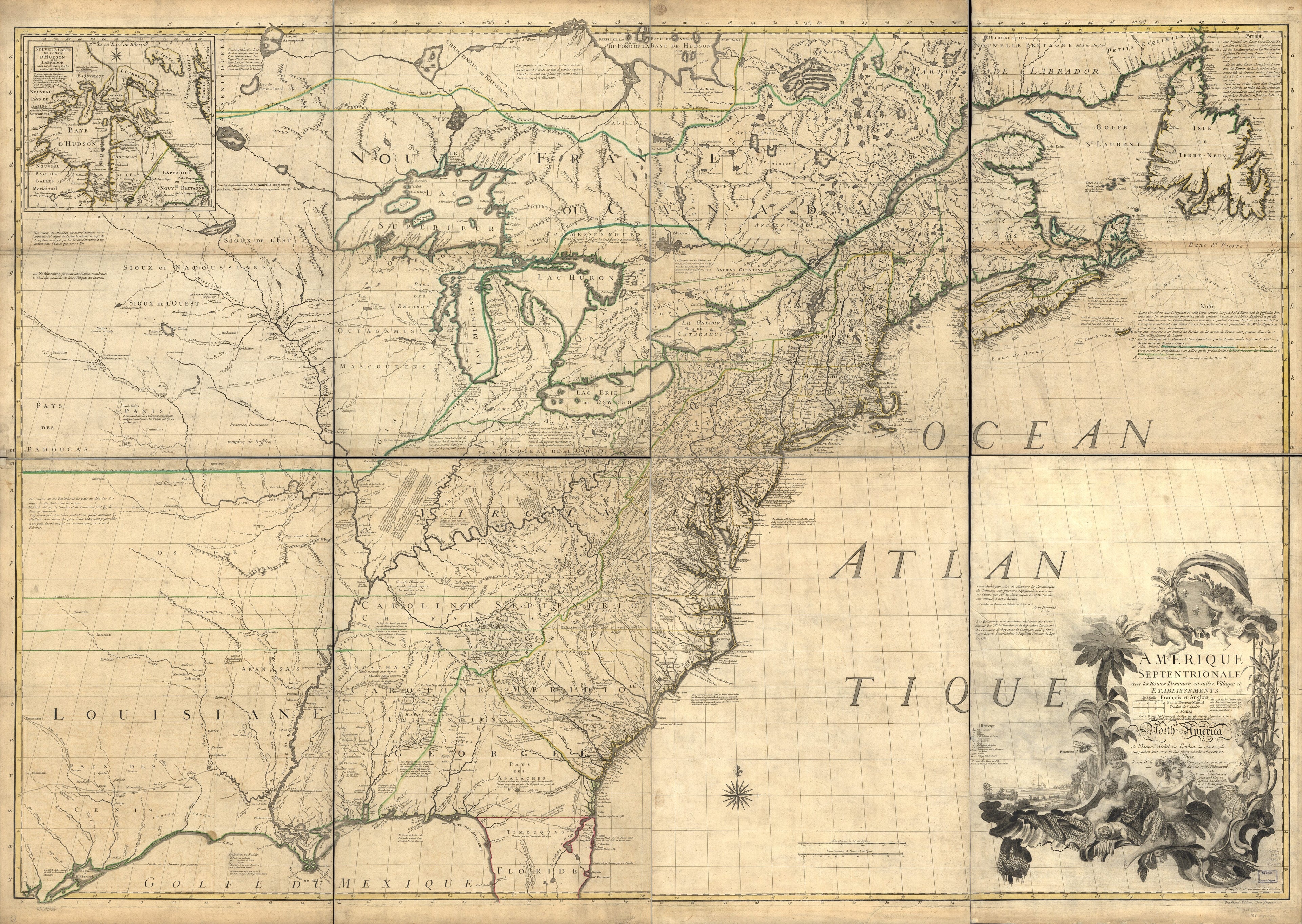 This old map of Amérique Septentrionale Avec Les Routes, Distances En Miles, Villages Et Etablissements François Et Anglois from 1792 was created by M. Hawkins, Louis, John Mitchell in 1792
